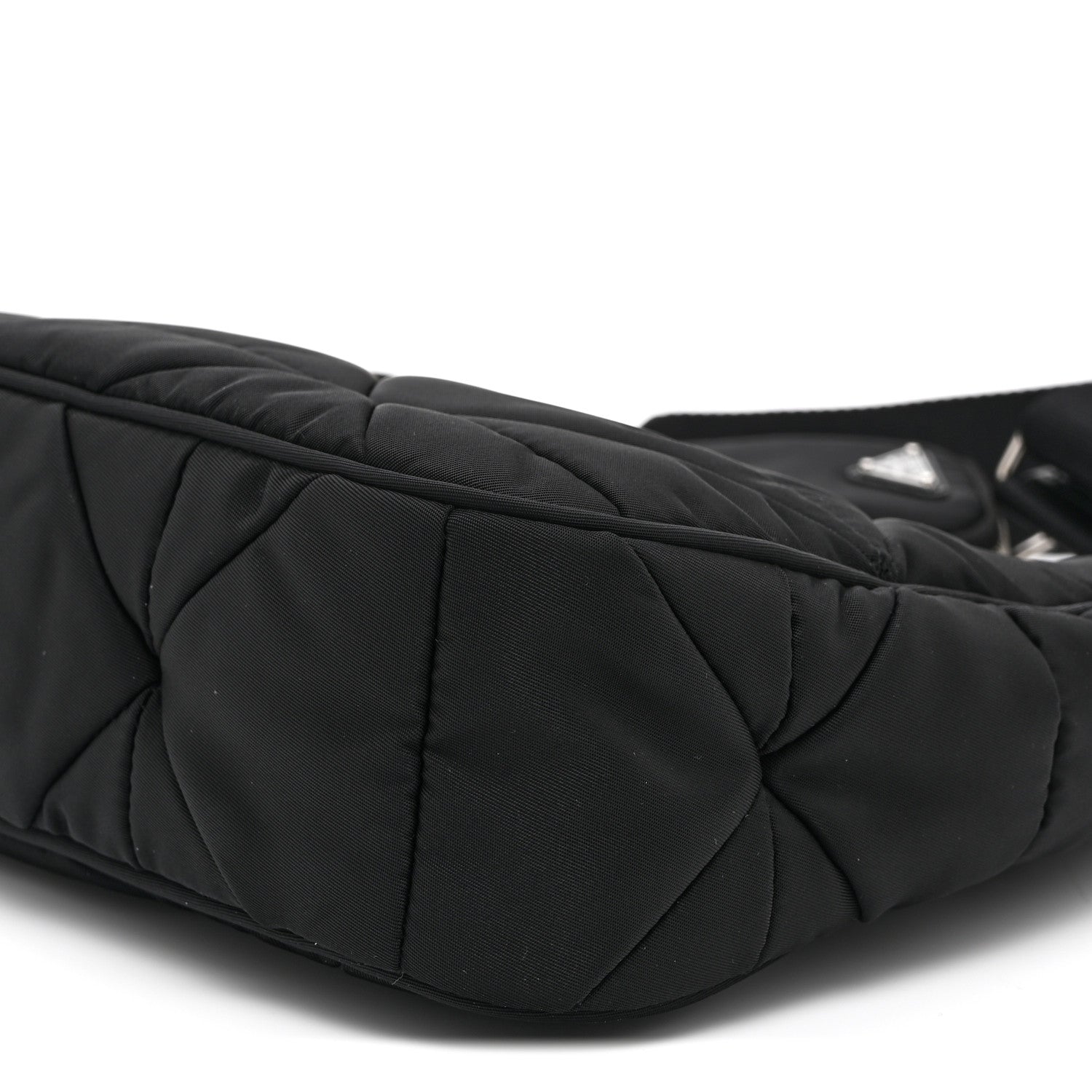 Re-Nylon Triangle Padded Patchwork Shoulder Bag Black