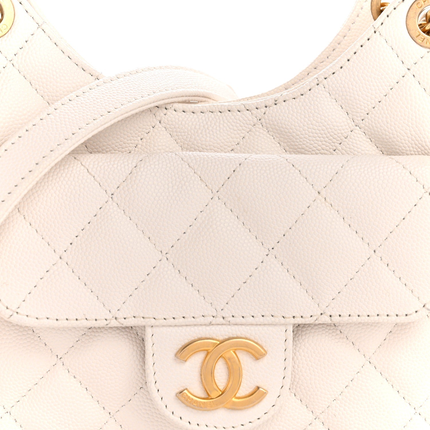 Caviar Quilted Small Wavy CC Hobo White