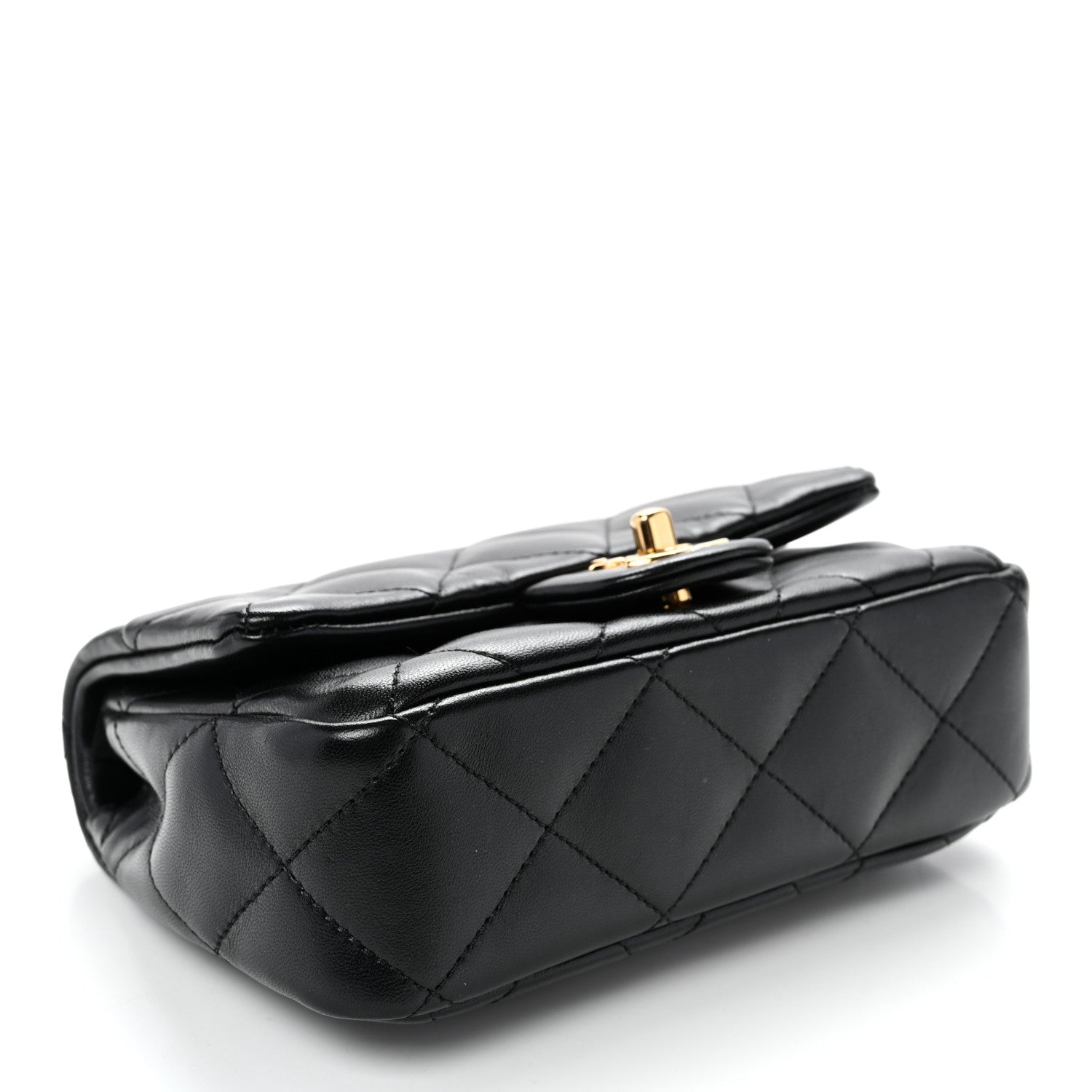 Lambskin Resin Quilted Top Handle Flap Black