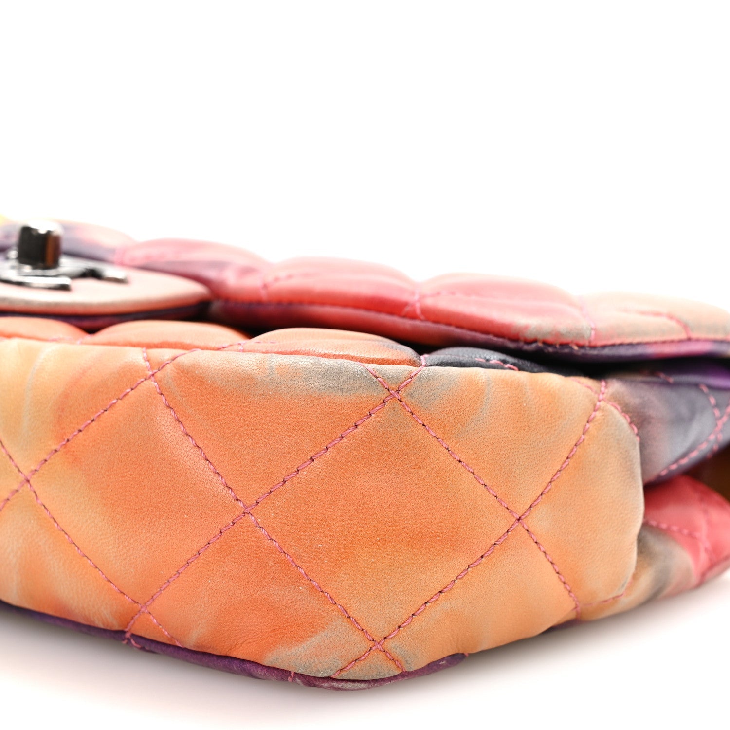 Printed Lambskin Quilted Small Flower Power Flap Ecru Orange Red Purple