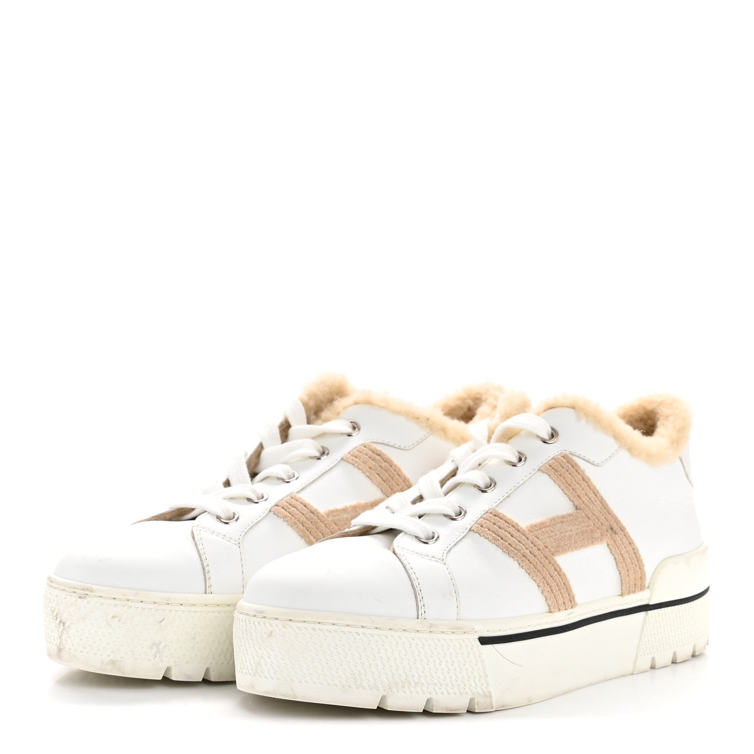 Calfskin Woolskin Dare Sneakers 36 White Ecru