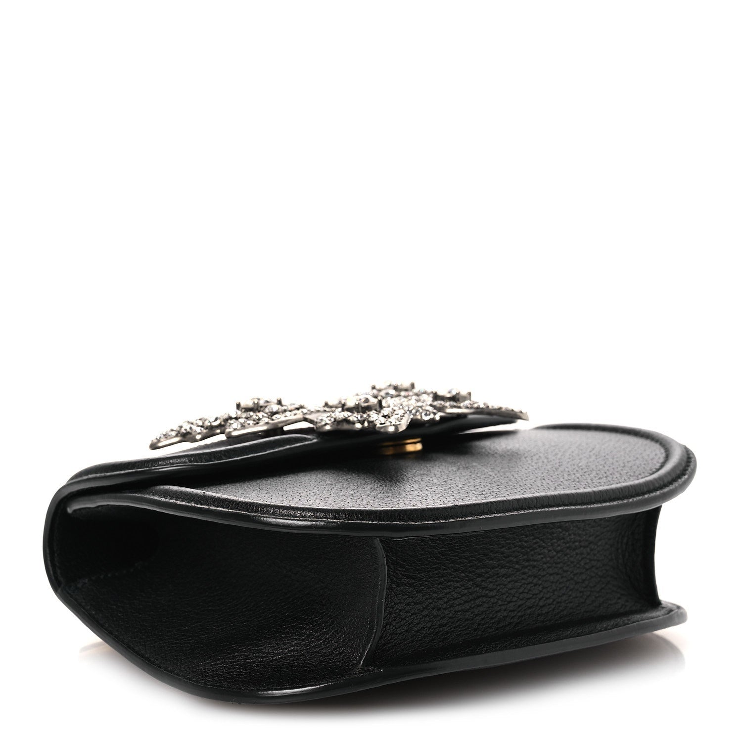 Calfskin Web Crystal Butterfly Stripe Small Totem Shoulder Bag Black