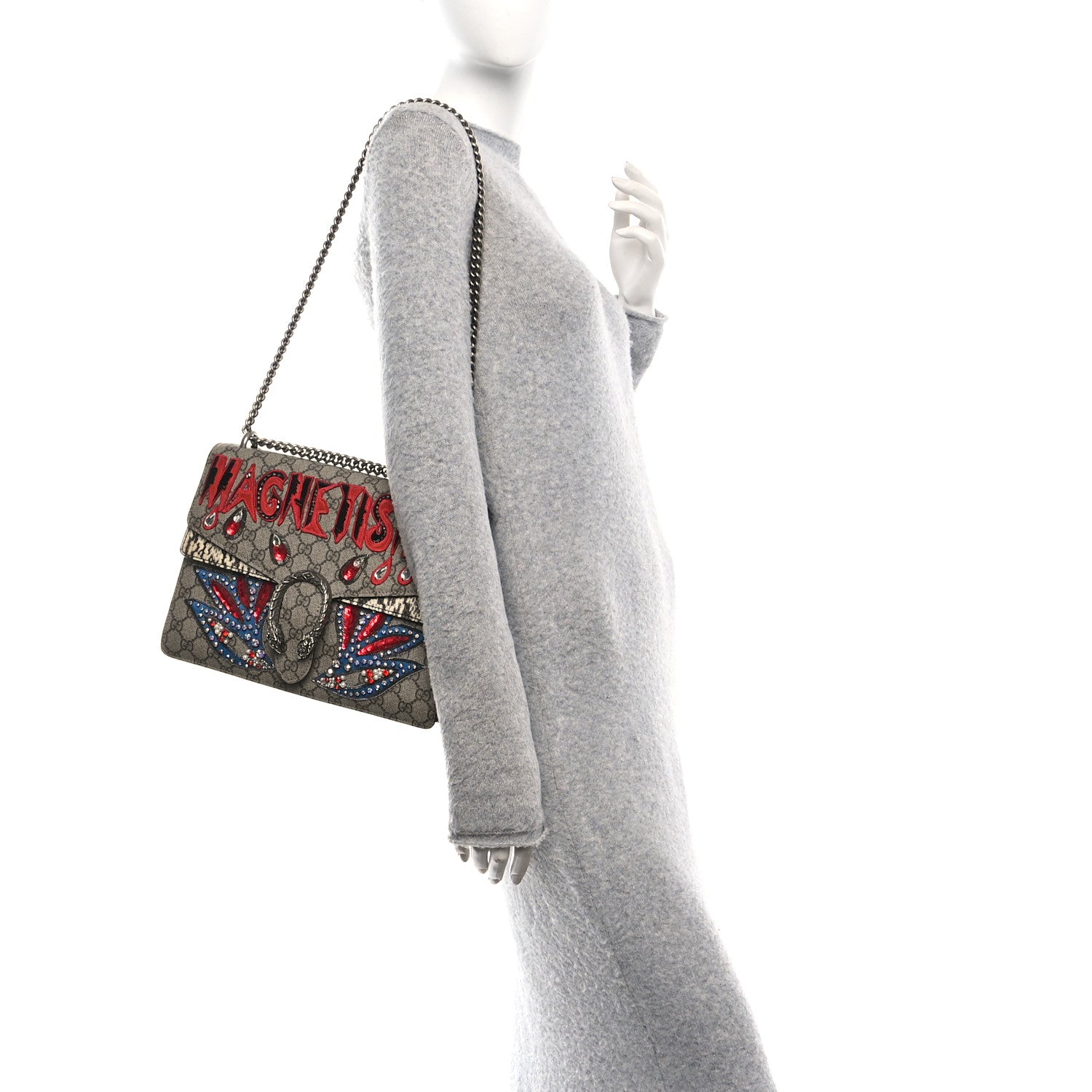 GG Supreme Monogram Snakeskin Crystal Magnetismo Embroidered Medium Dionysus Shoulder Bag