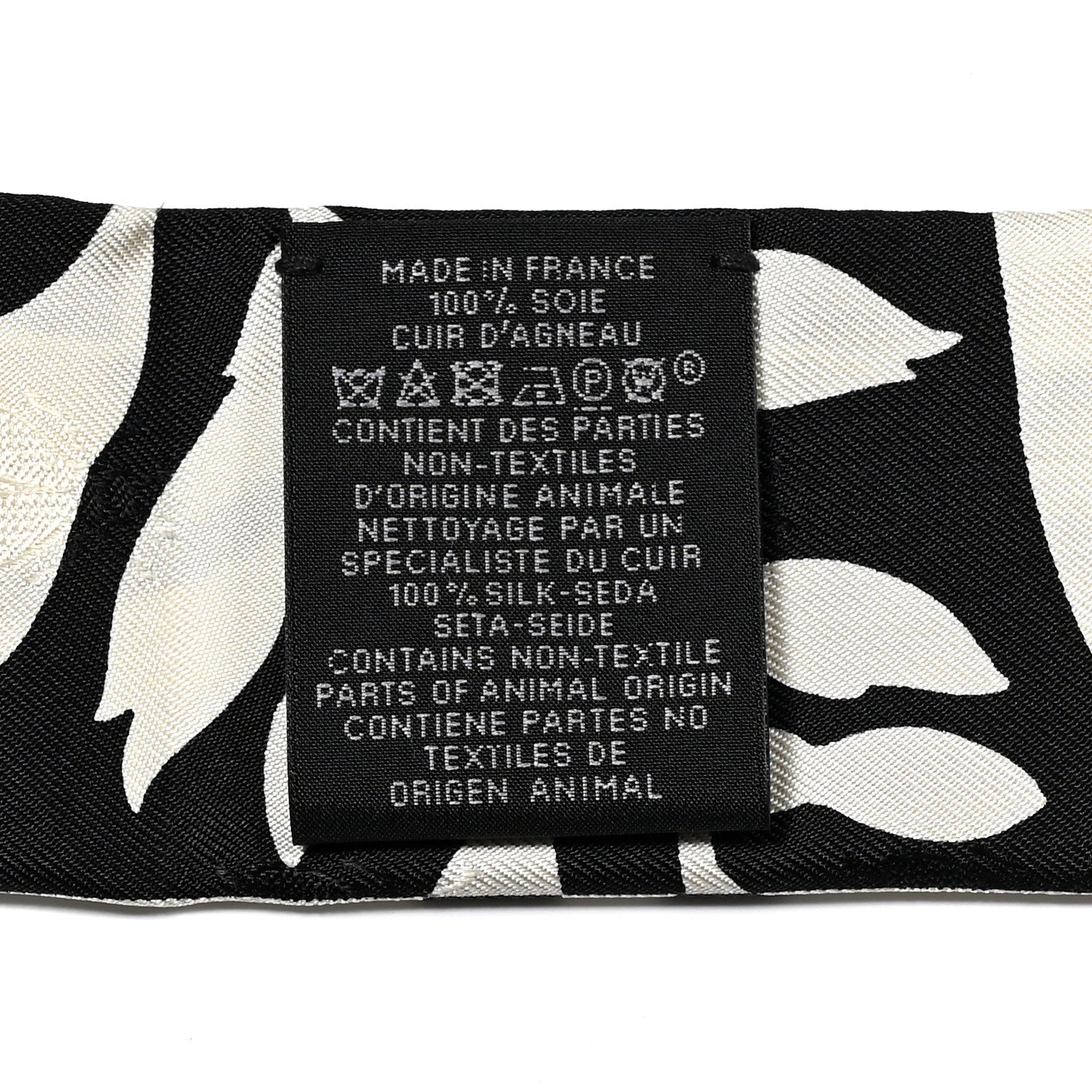 Silk Calfskin Bouquet Final Fringed Twilly Creme Black