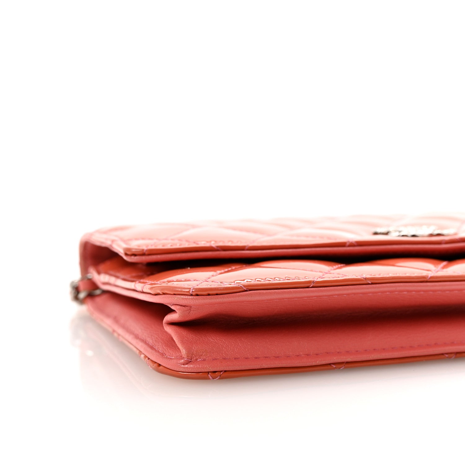 Patent Quilted Brilliant Wallet On Chain WOC Coral