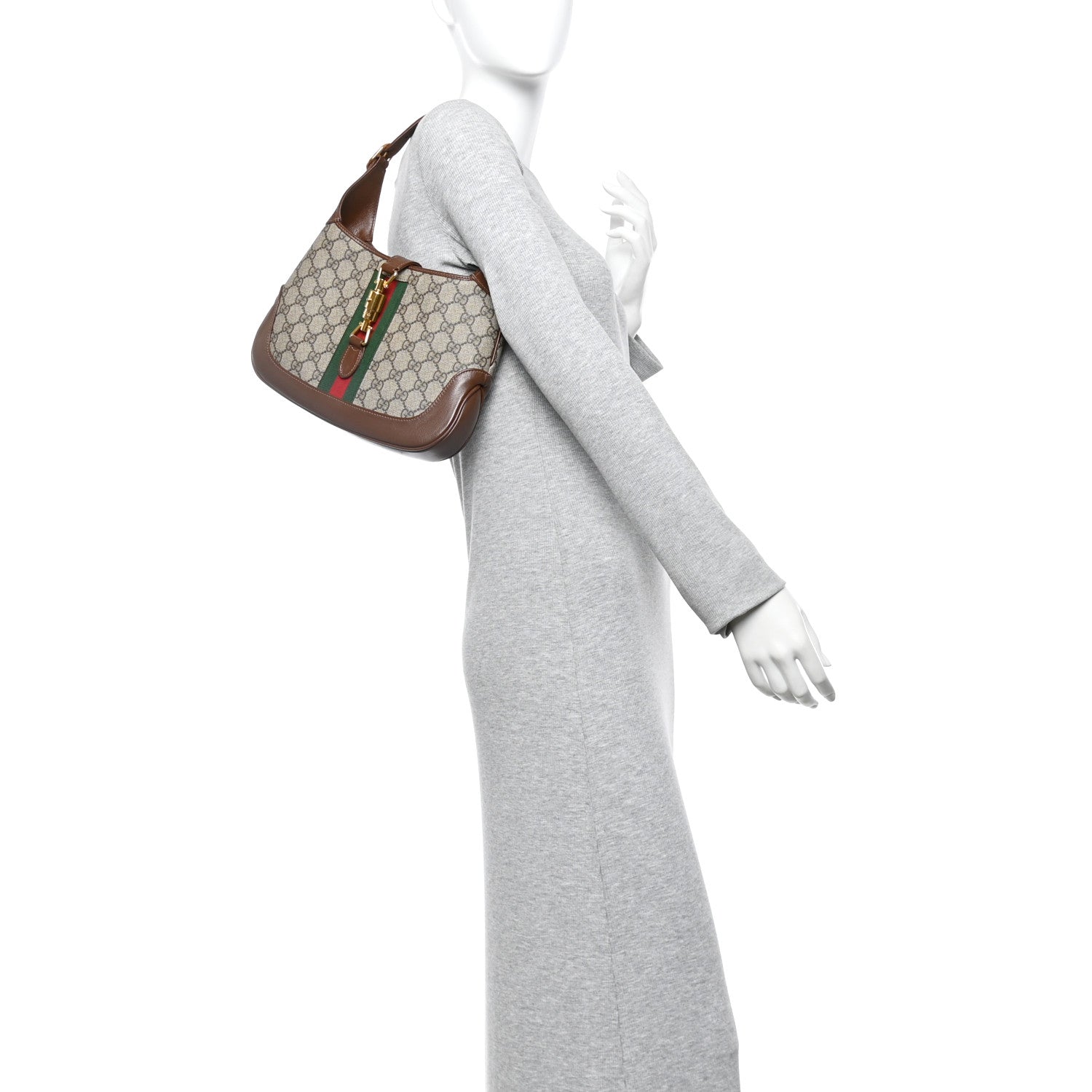 GG Supreme Monogram Azalea Calfskin Web Small Jackie 1961 Hobo Beige Ebony Brown Sugar