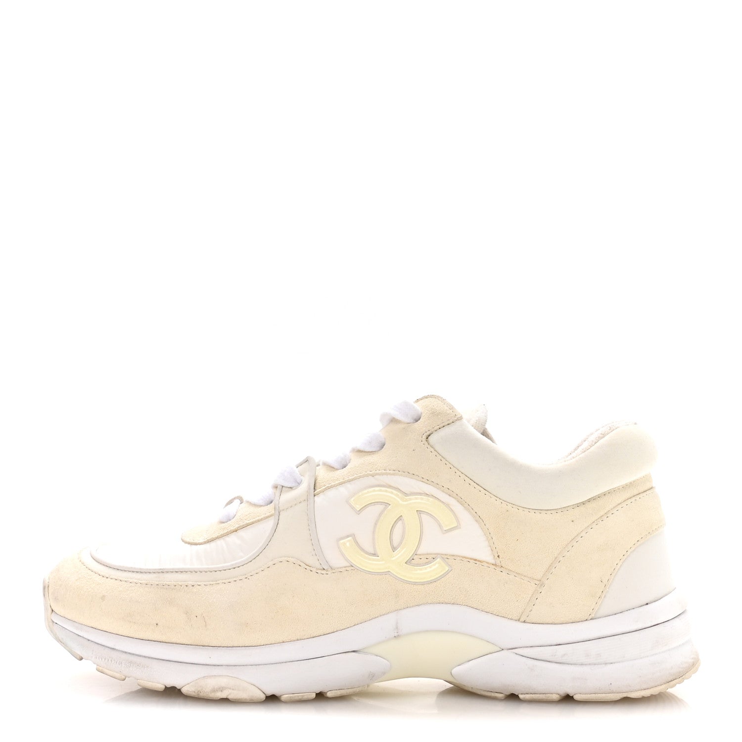 Suede Calfskin Fabric CC Sneakers 42 White