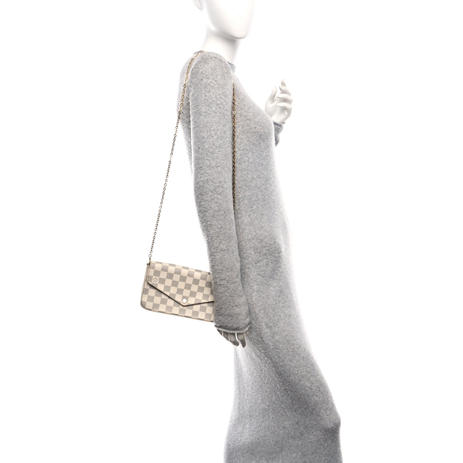 Damier Azur Pochette Felicie Chain Wallet Rose Ballerine