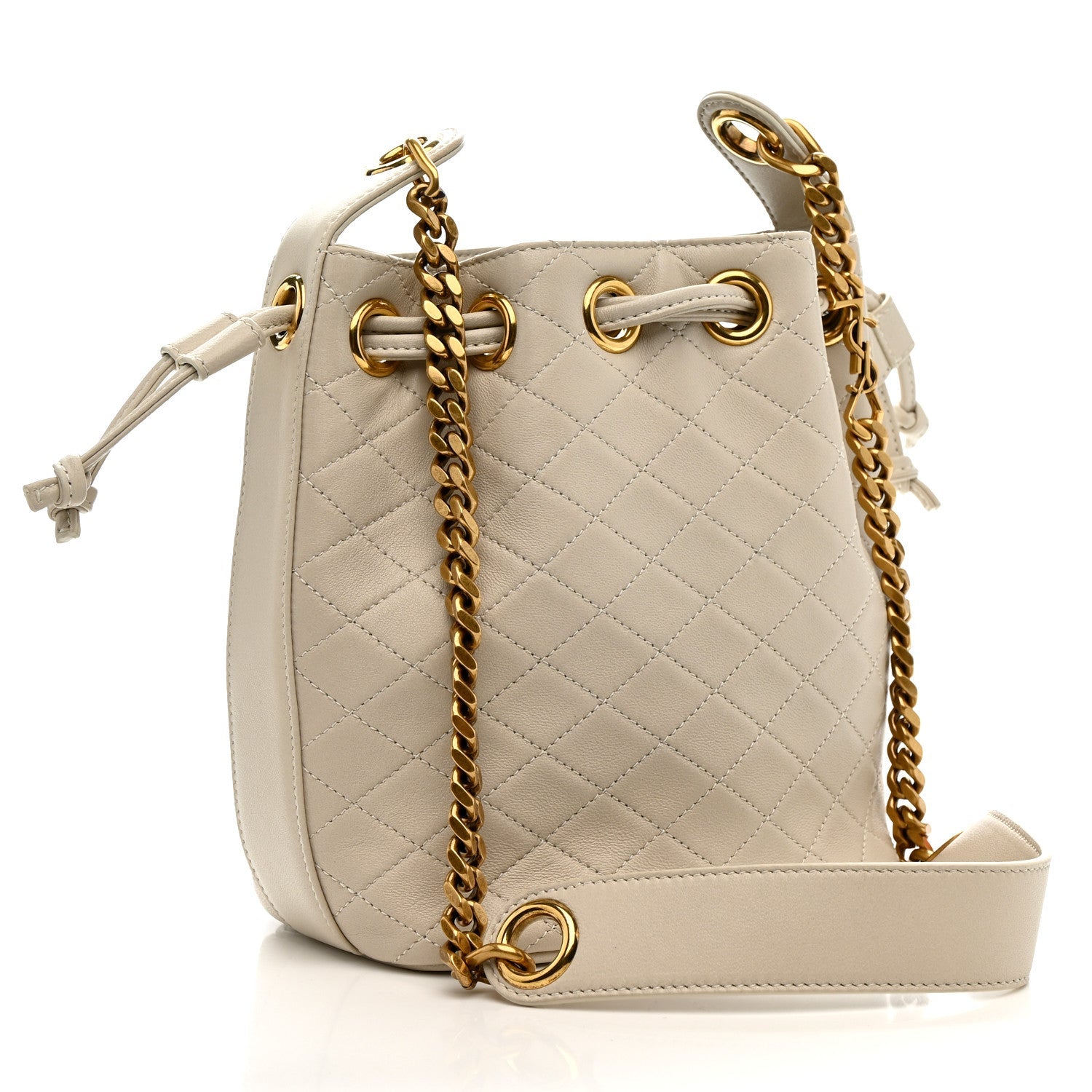 Lambskin Carre Quilted Cassandre Small Bucket Bag Crema Soft