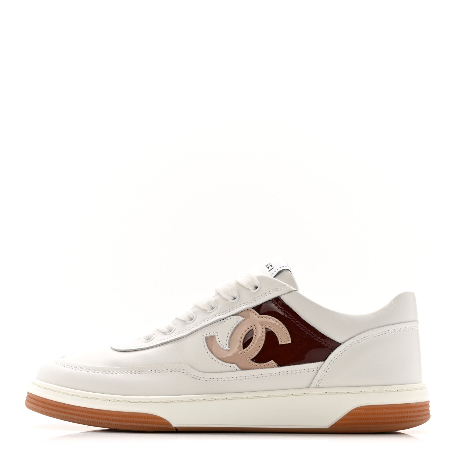 Calfskin Patent Womens CC Sneakers 36 White Burgundy Beige