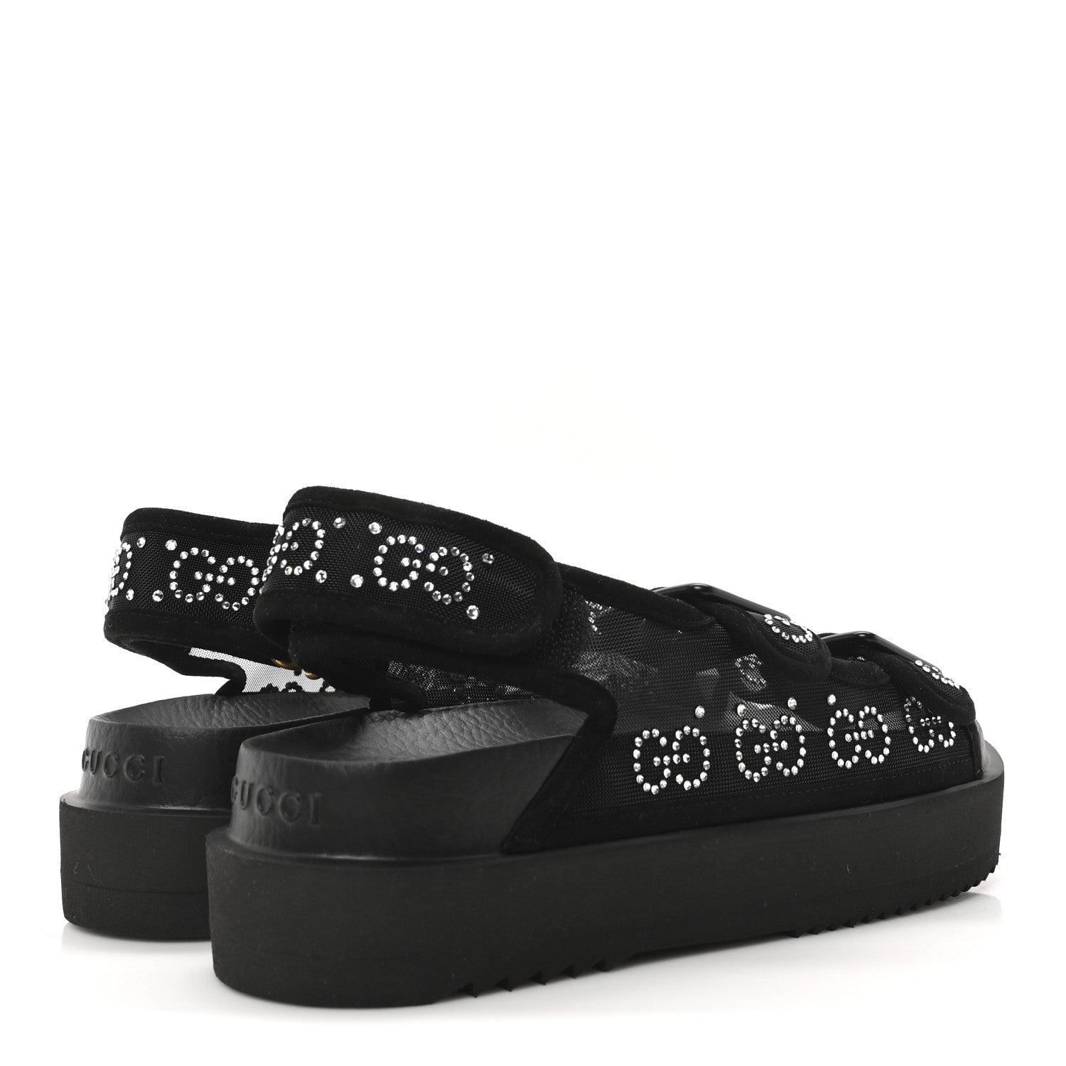Tela Retino Kid Scamosciato Crystal GG Monogram Womens Dad Sandals 36 Black