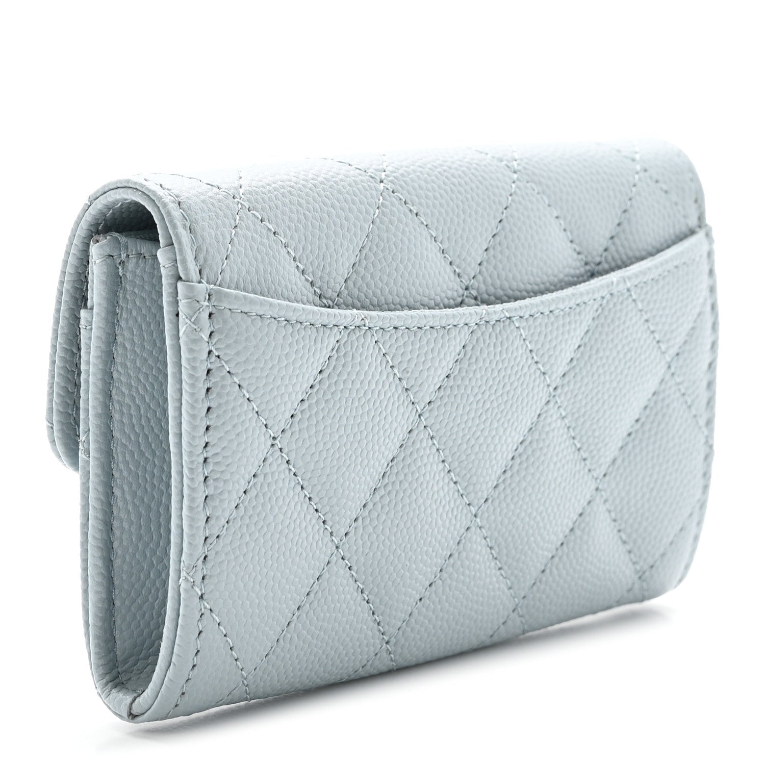 Caviar Quilted Flap Card Holder Wallet Light Blue