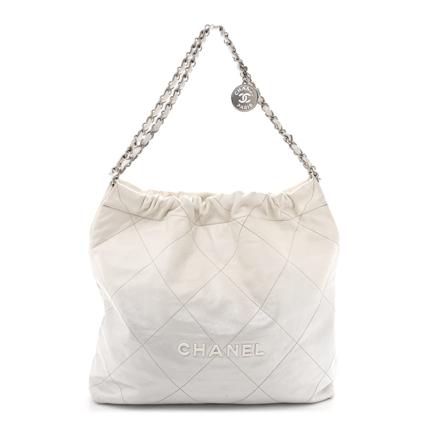 Metallic Shaded Calfskin Quilted Chanel 22 White Silver
