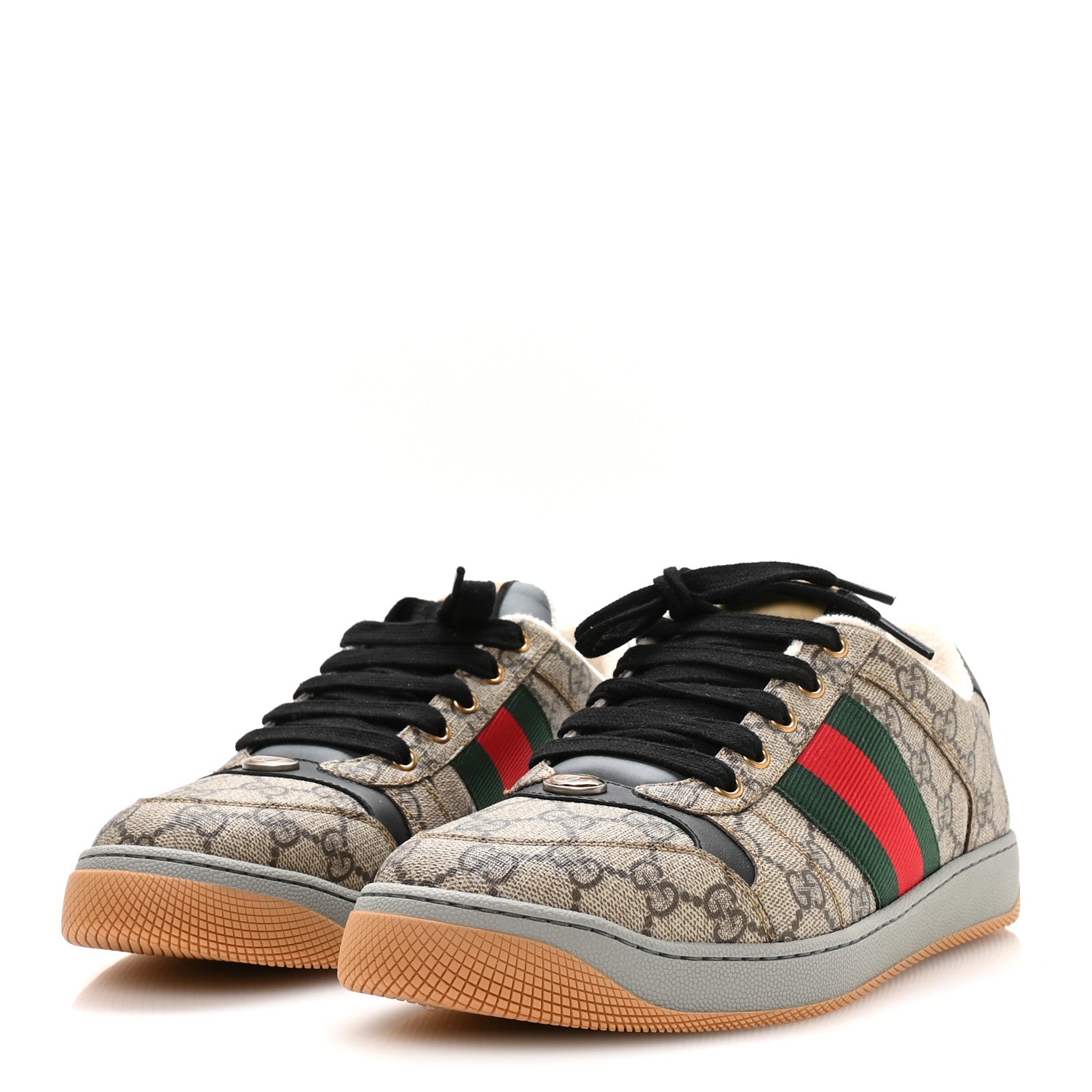 GG Supereme Monogram Miro Soft Calfskin Web Mens Screener Sneakers 9 Beige Ebony Black New Platinum