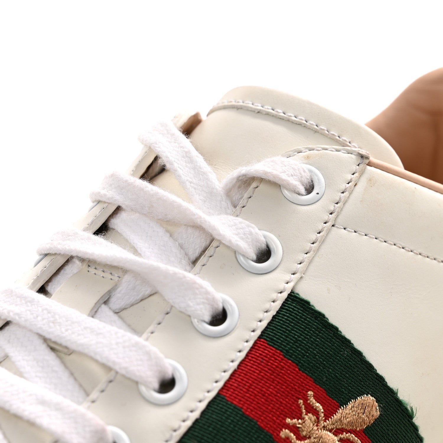 Calfskin Web Bee Embroidered Womens Ace Platform Sneakers 38.5 White