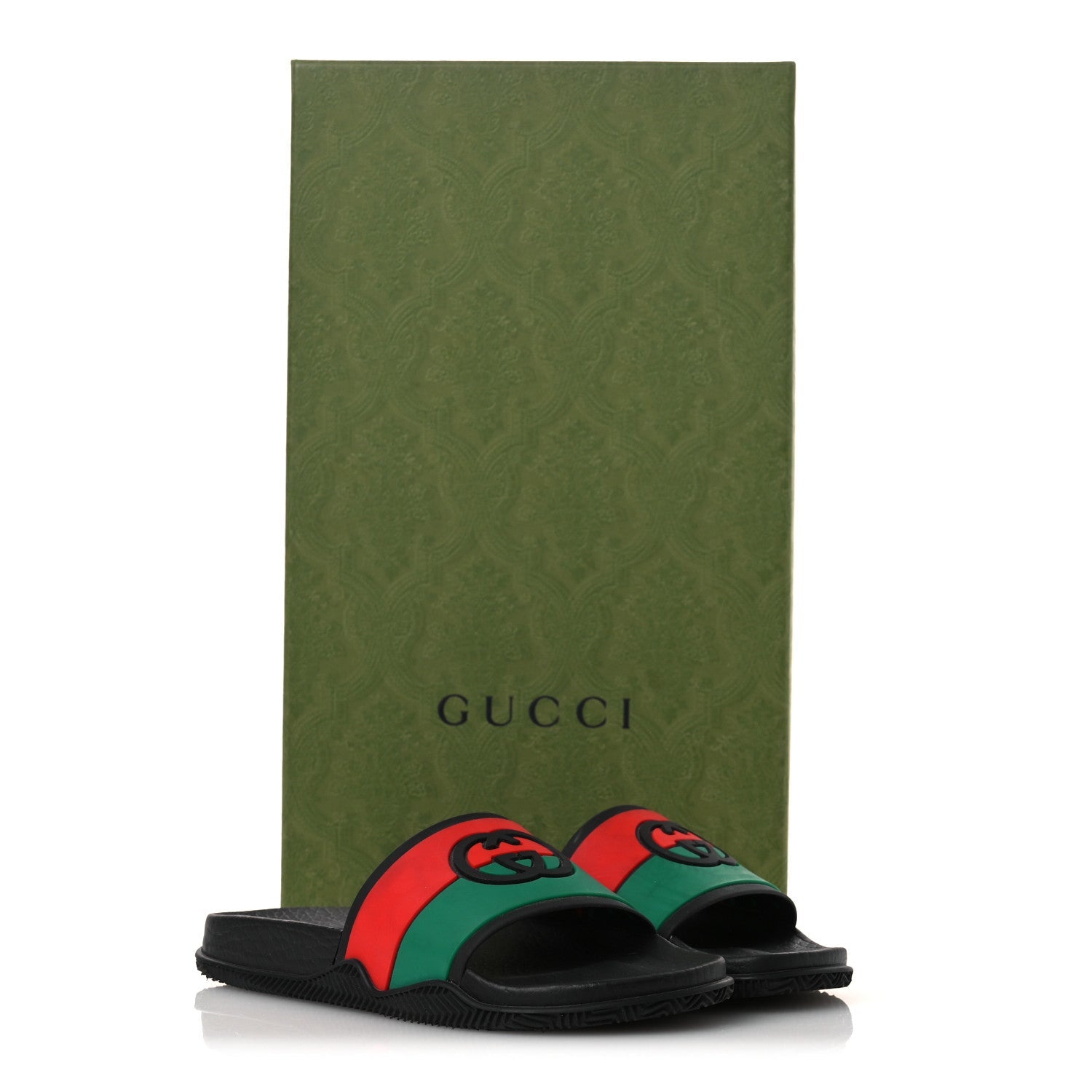 Rubber Web Womens Interlocking G Slide Sandals 33 Black Green Red