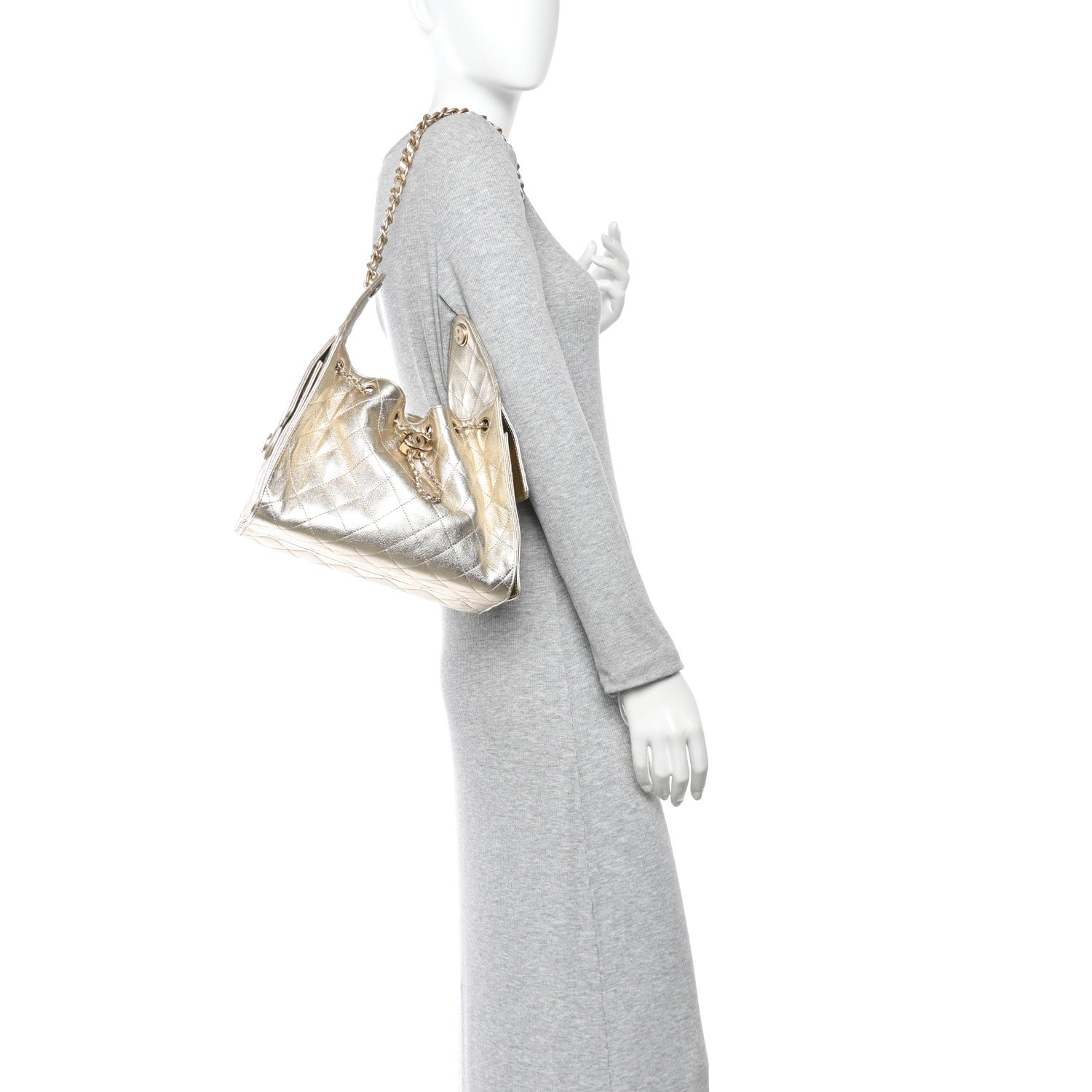 Metallic Caviar Quilted Small Chanel 25 Handbag Gold