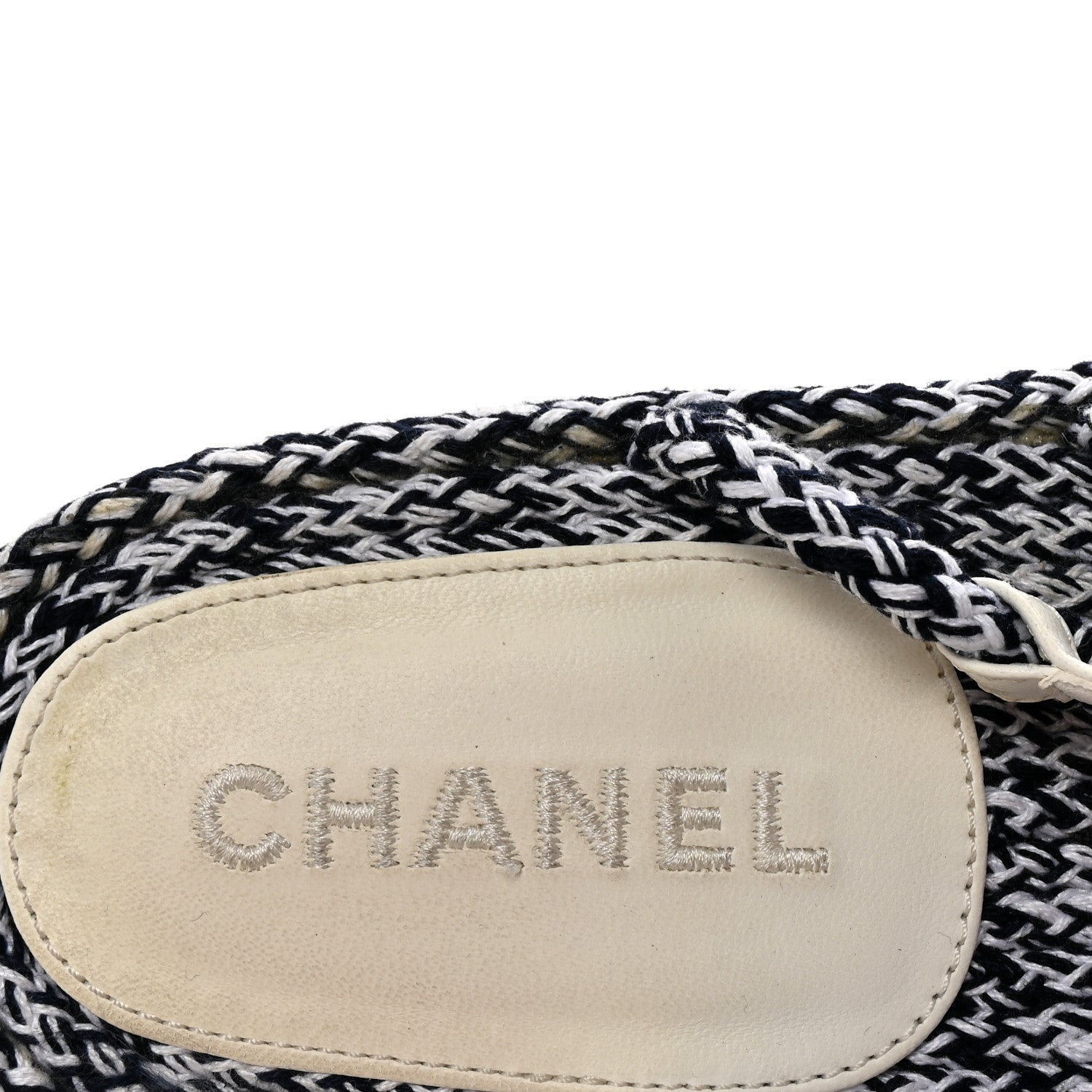 Cord Lambskin Quilted Logo Sandals 39 Navy Blue White