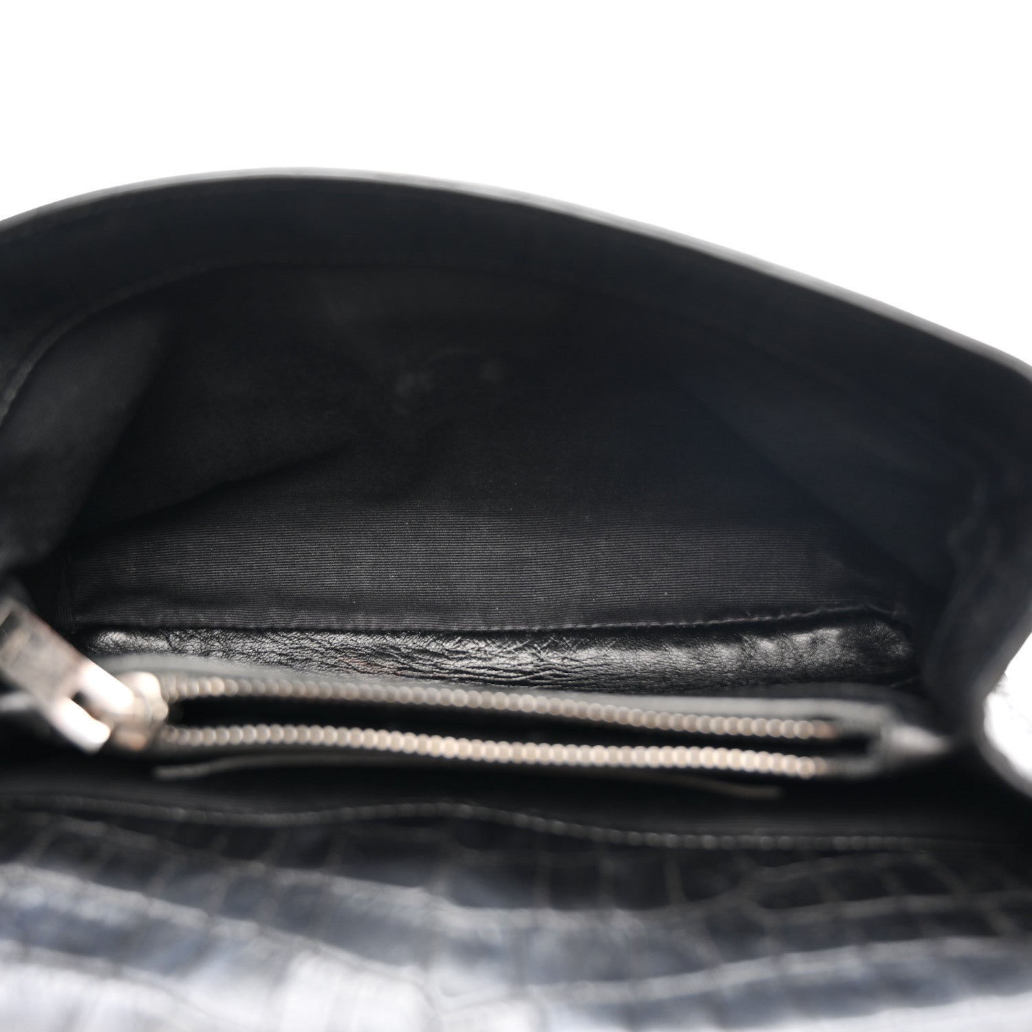 Calfskin Crocodile Embossed Medium College Monogram Satchel Black
