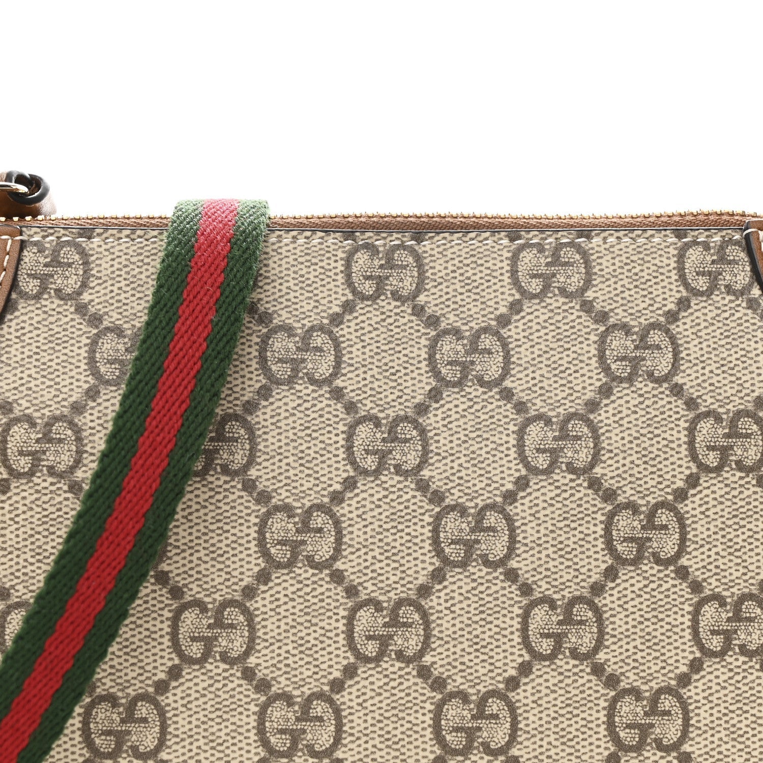 GG Supreme Monogram Textured Calfskin Small Emblem Shoulder Bag Beige Dark Brown