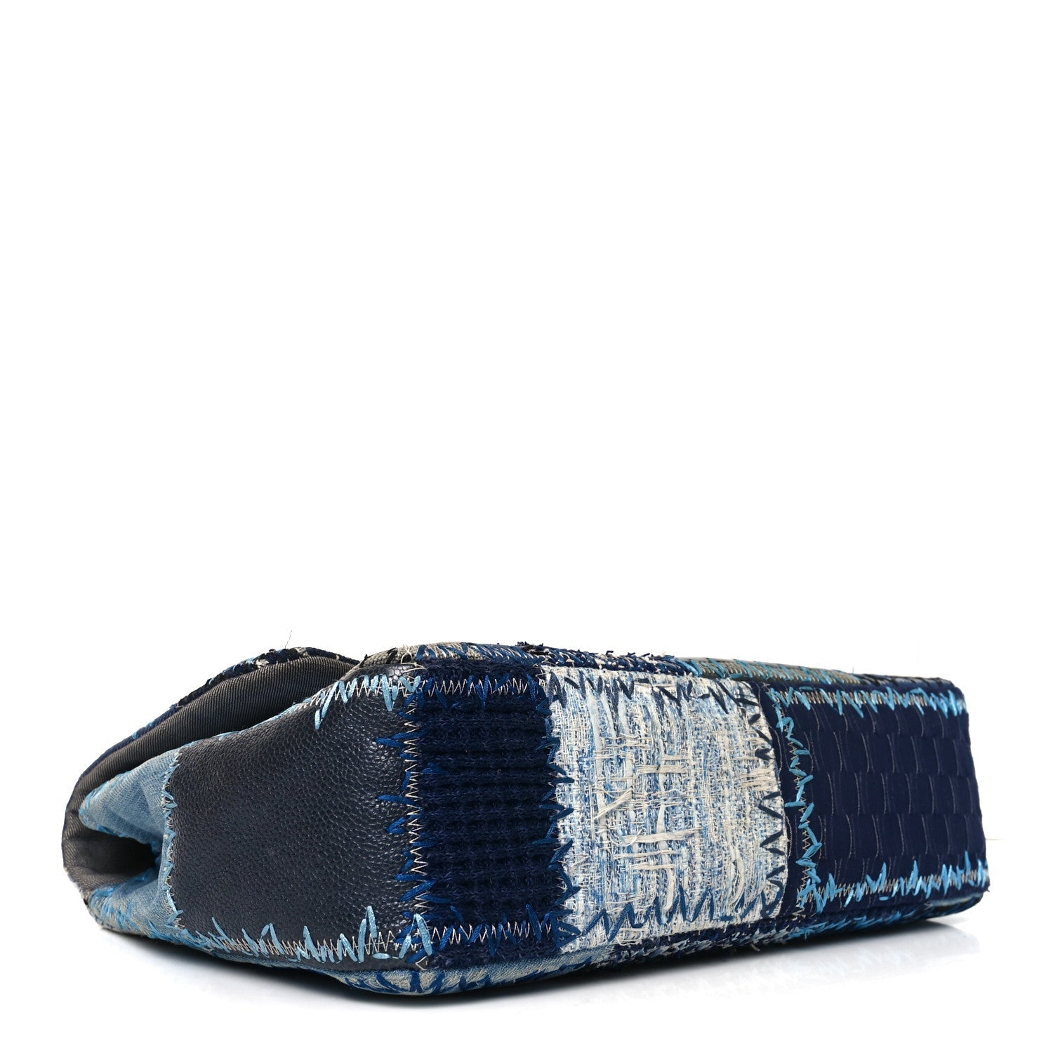 Denim Tweed Patchwork Jumbo Single Flap Blue