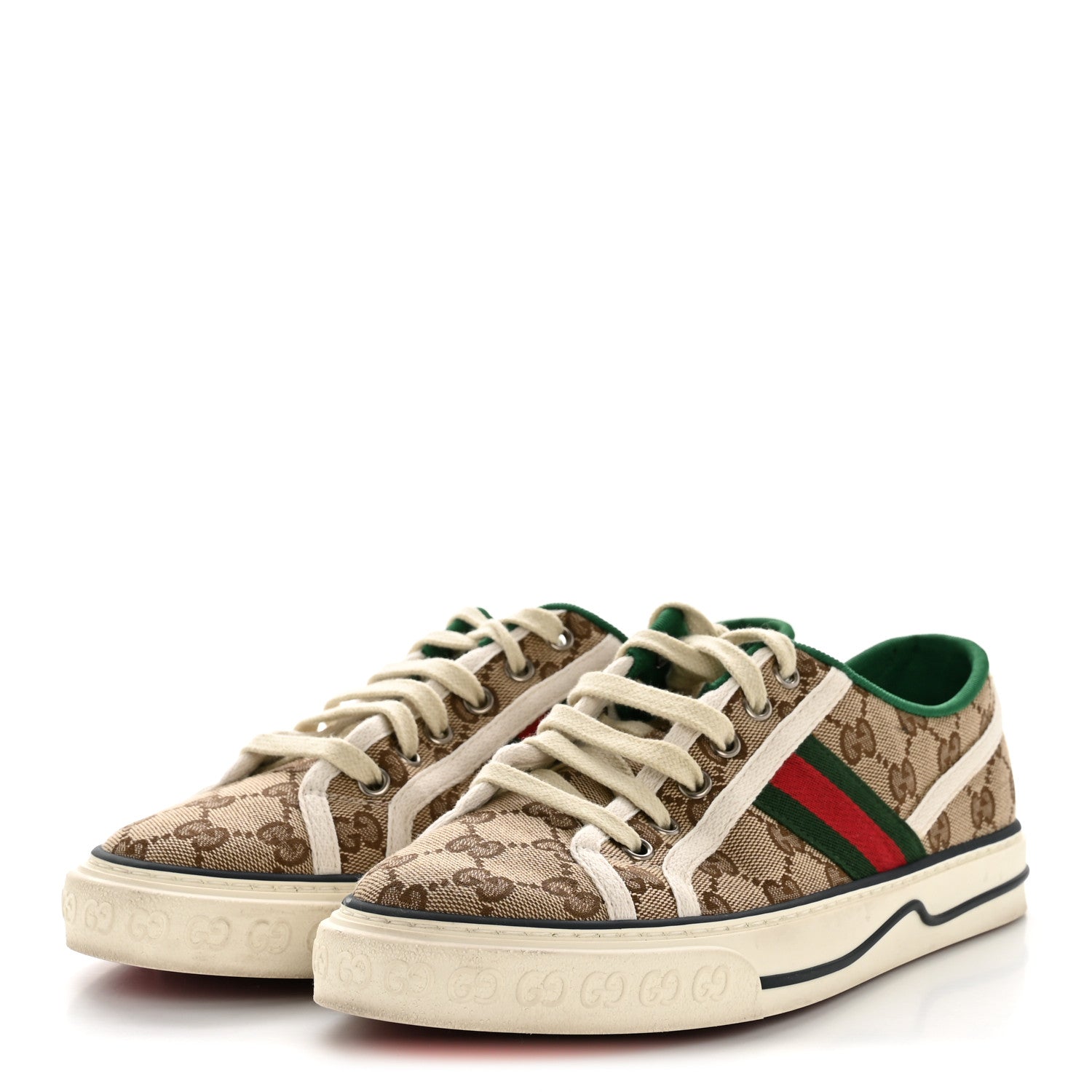 GG Monogram Web Womens 1977 Tennis Sneakers 40 Beige Ebony Mystic White