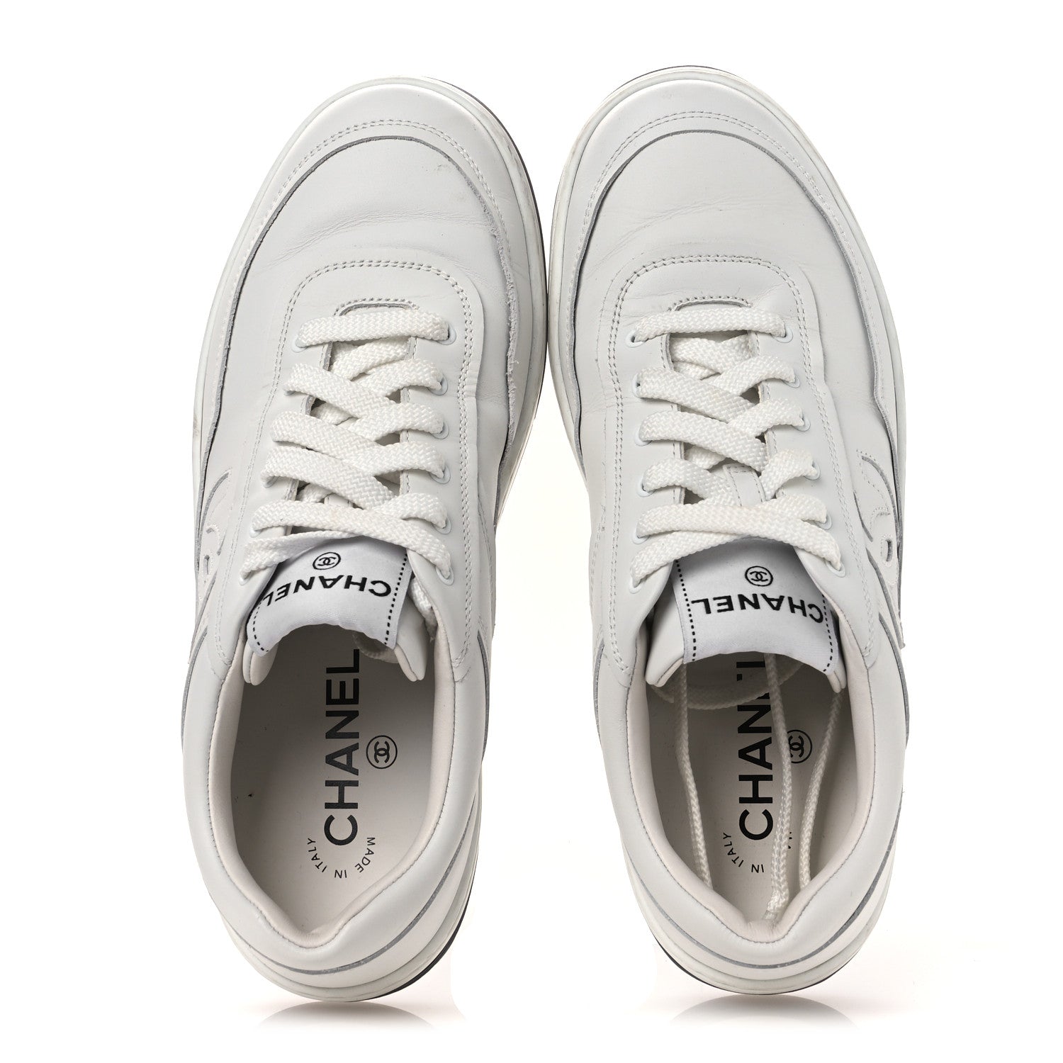 Calfskin CC Womens Sneakers 38 White Black