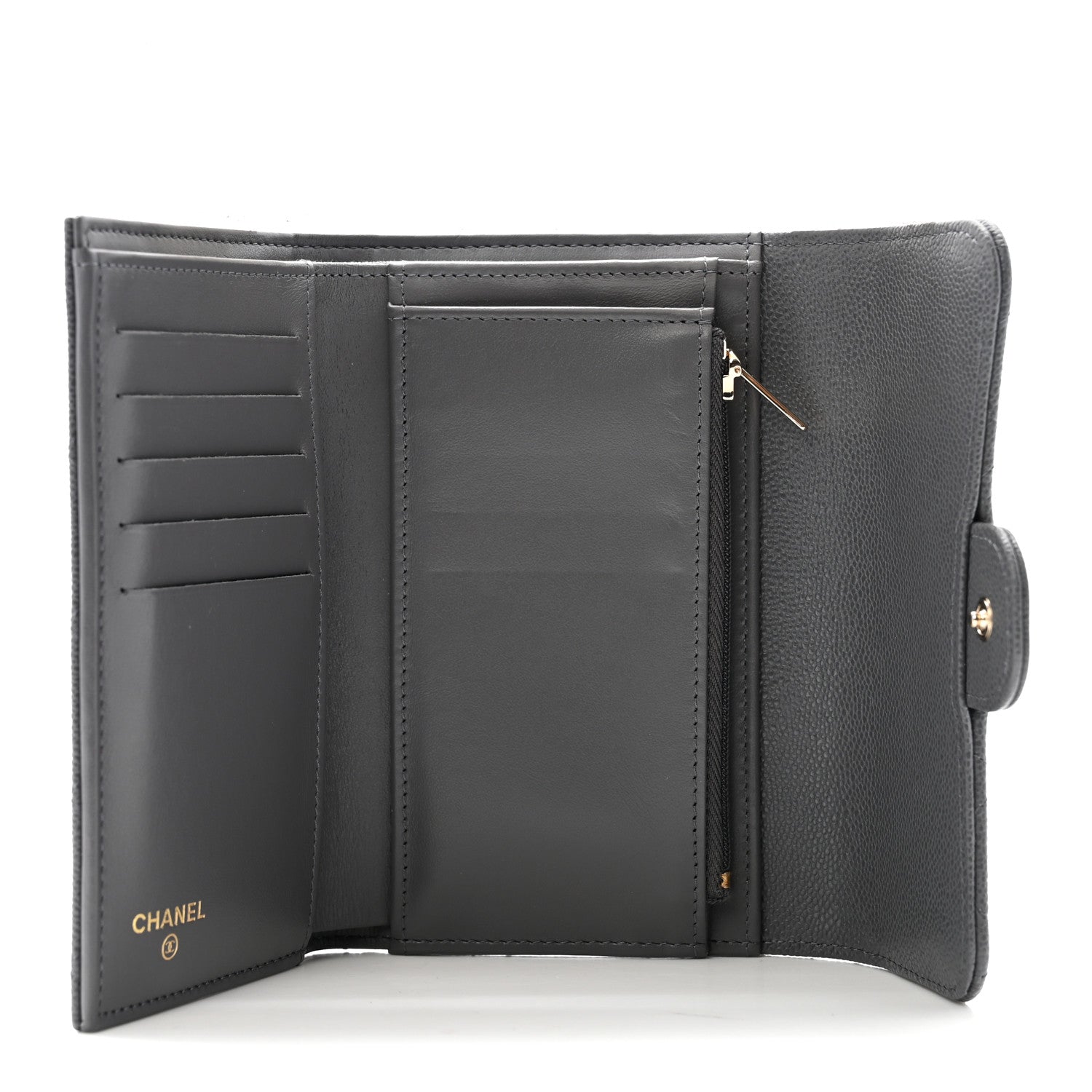 Caviar Quilted Medium Flap Wallet Grey