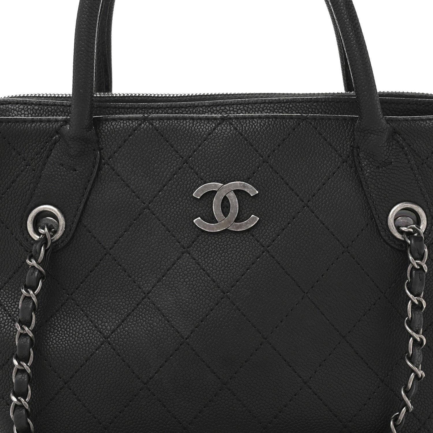 Grained Vegetal Calfskin Small Urban Shopping Tote Black