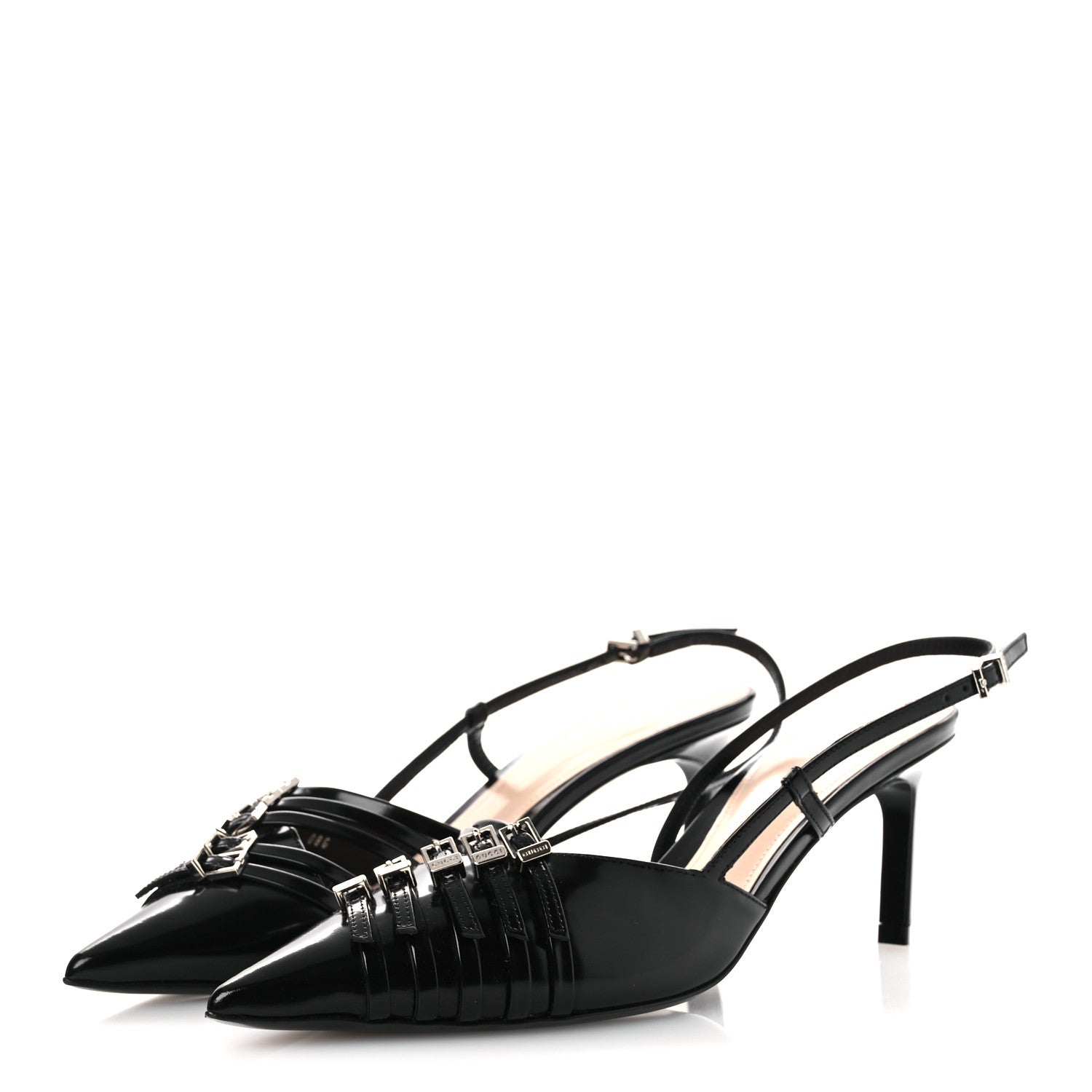 Patent Regent Calfskin Walma 65 Buckle Slingback Pumps 38 Black