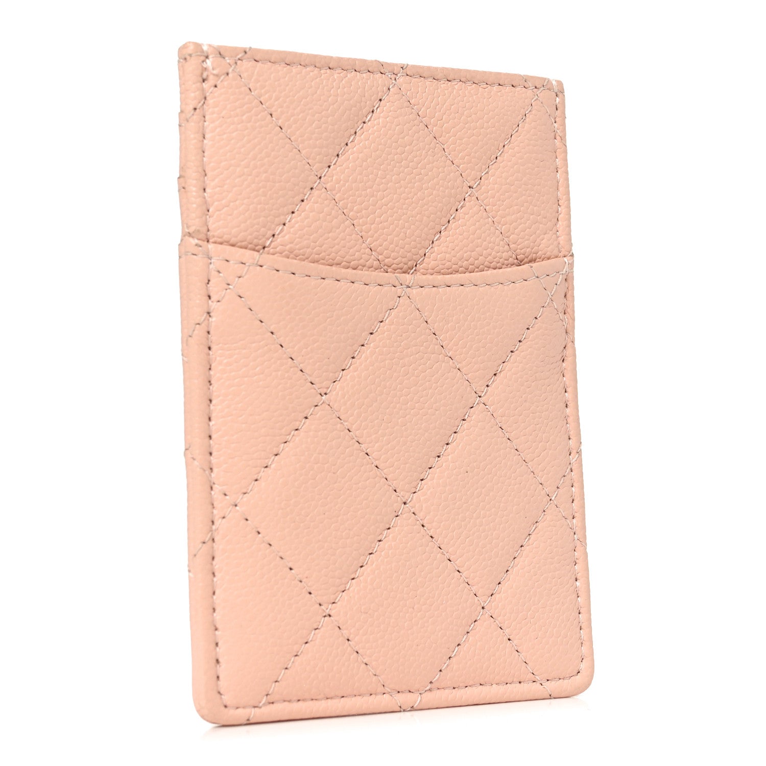 Caviar Quilted Vertical Card Holder  Light Pink