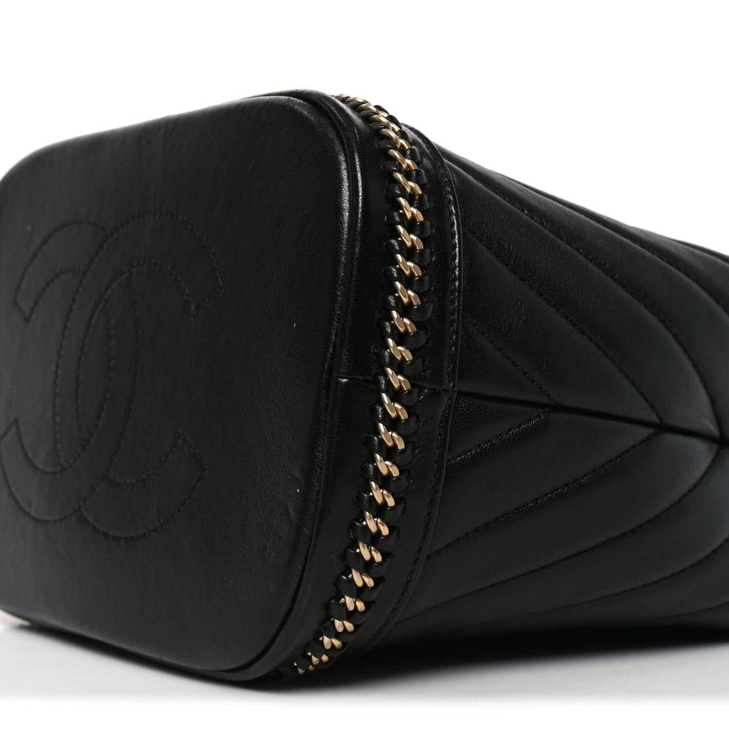 Sheepskin Chevron Quilted Drawstring Bag Black