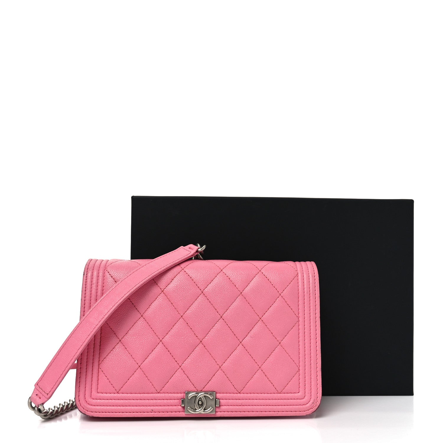 Caviar Quilted Boy Wallet On Chain WOC Light Pink