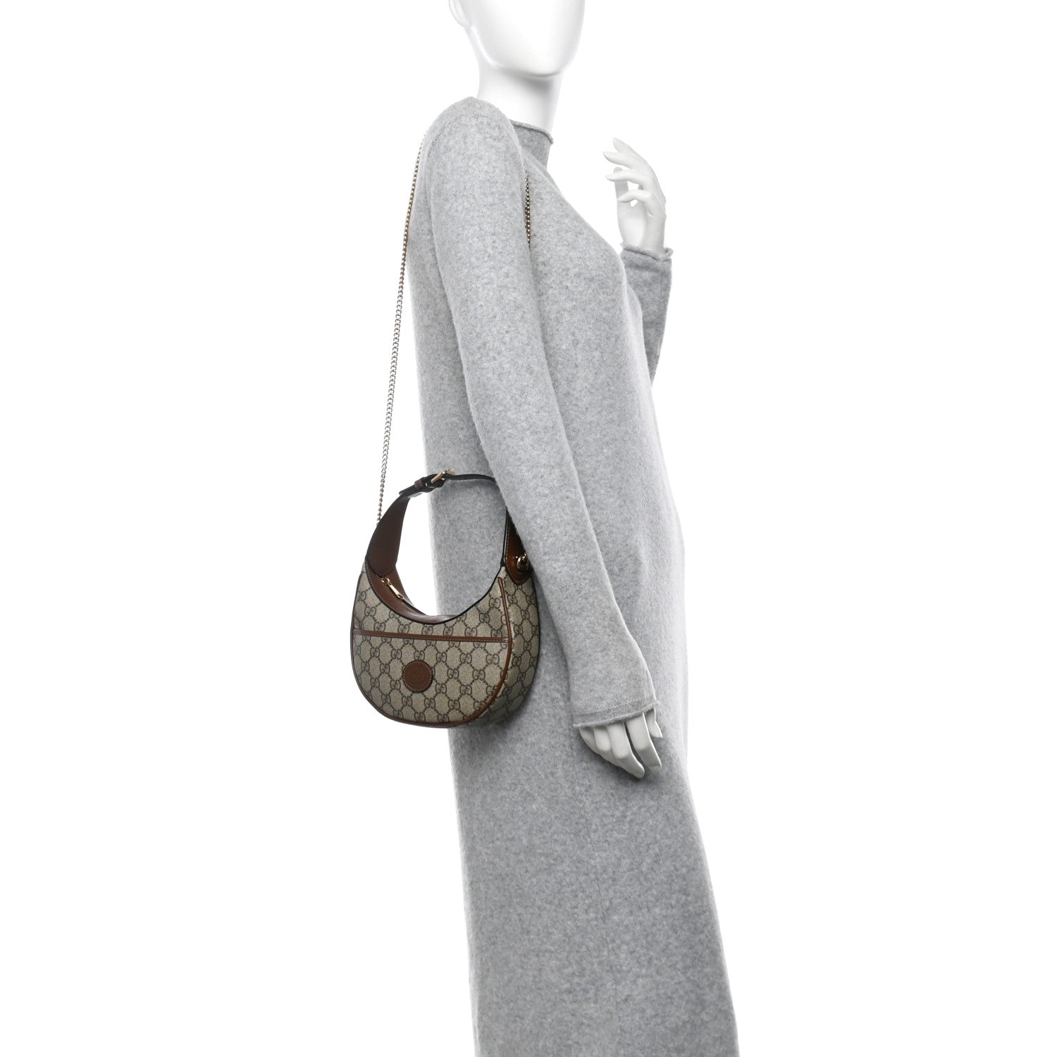 GG Supreme Monogram Azalea Calfskin Mini Retro Interlocking G Half Moon Bag Beige Ebony Brown Sugar