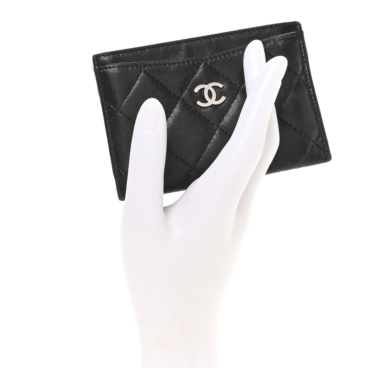 Lambskin Quilted Card Holder Black