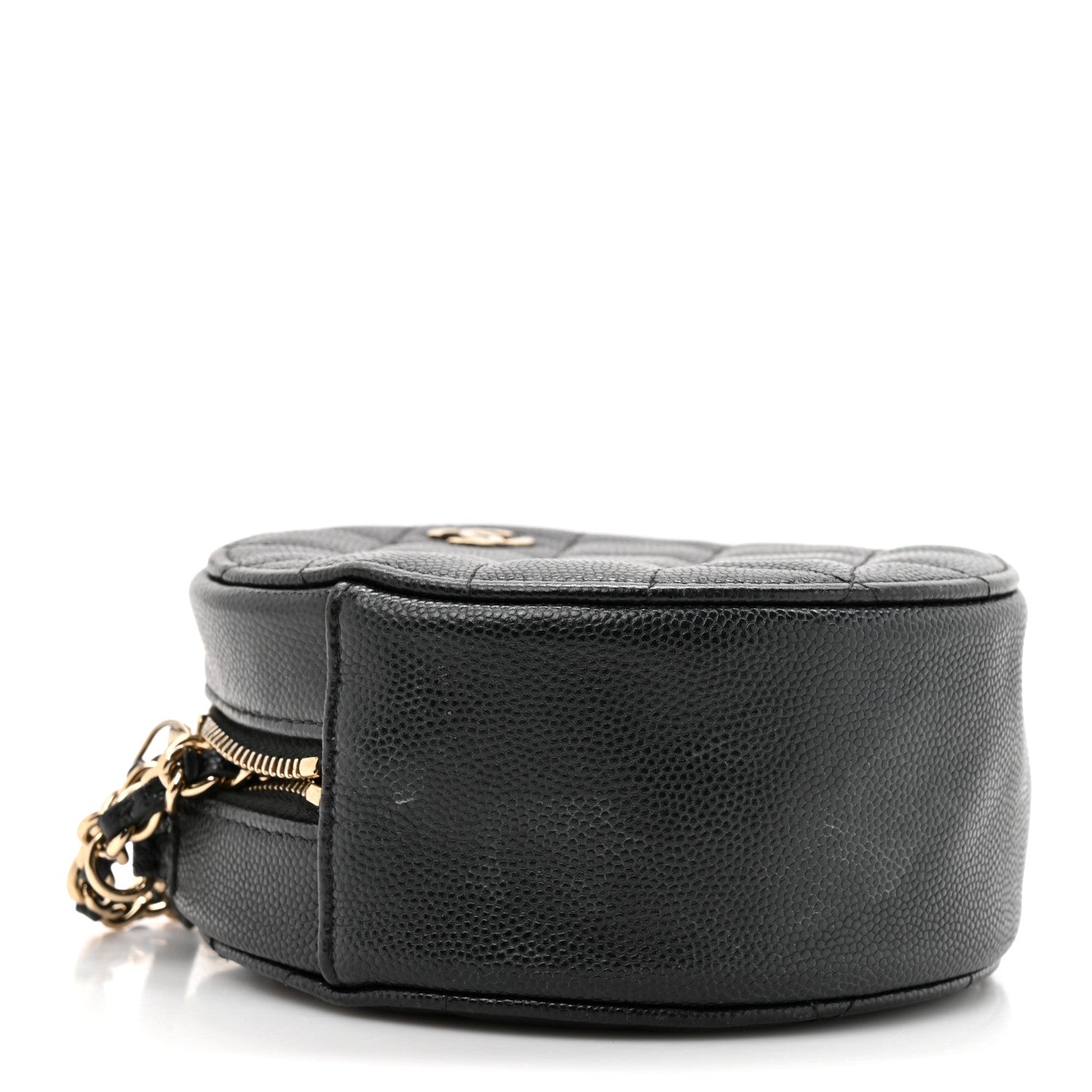 Caviar Quilted Round Clutch With Chain Black