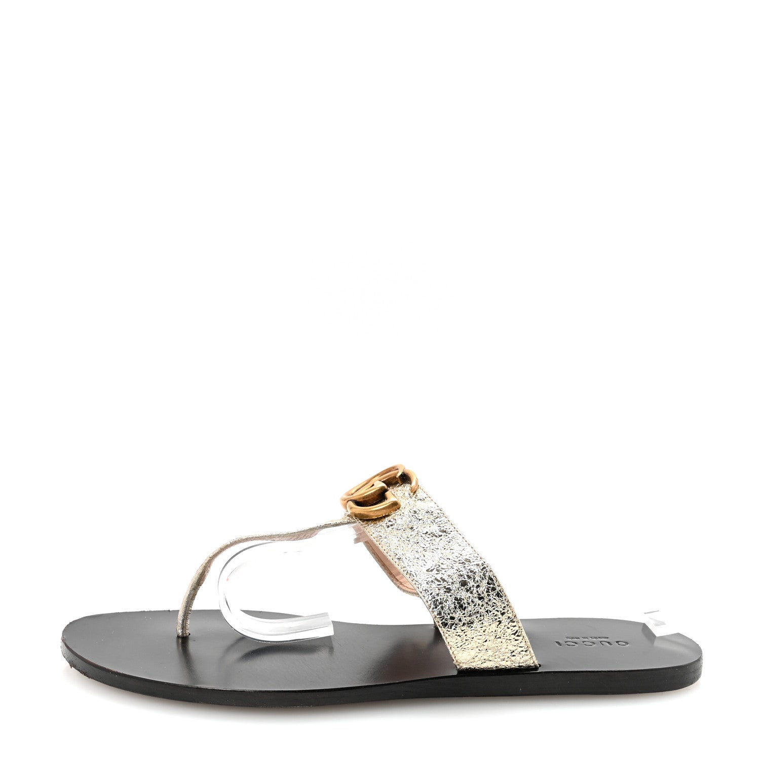 Nappa Silk Galassia GG Marmont Thong Flat Sandals 38.5 Platino