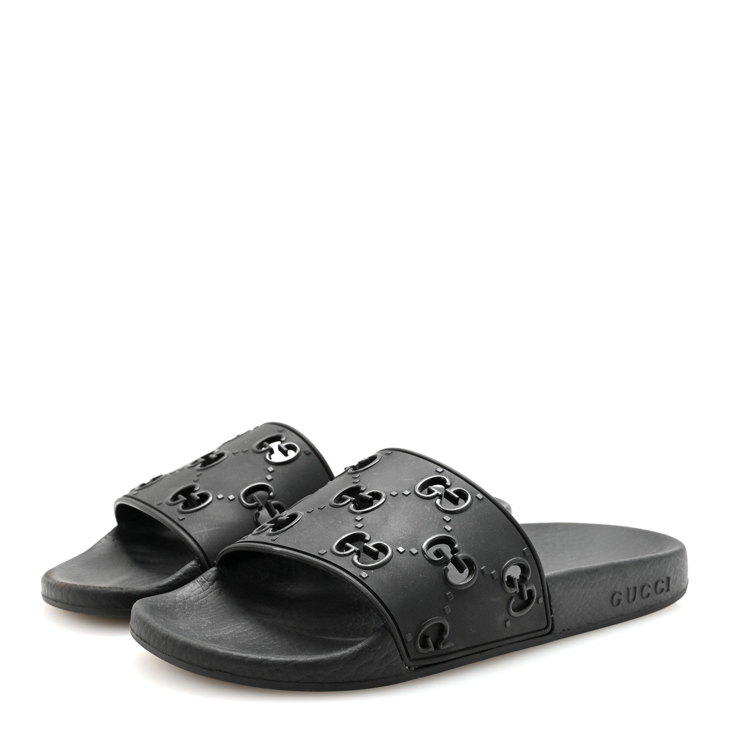 Rubber GG Monogram Perforated Womens Slide Sandals 37 Black