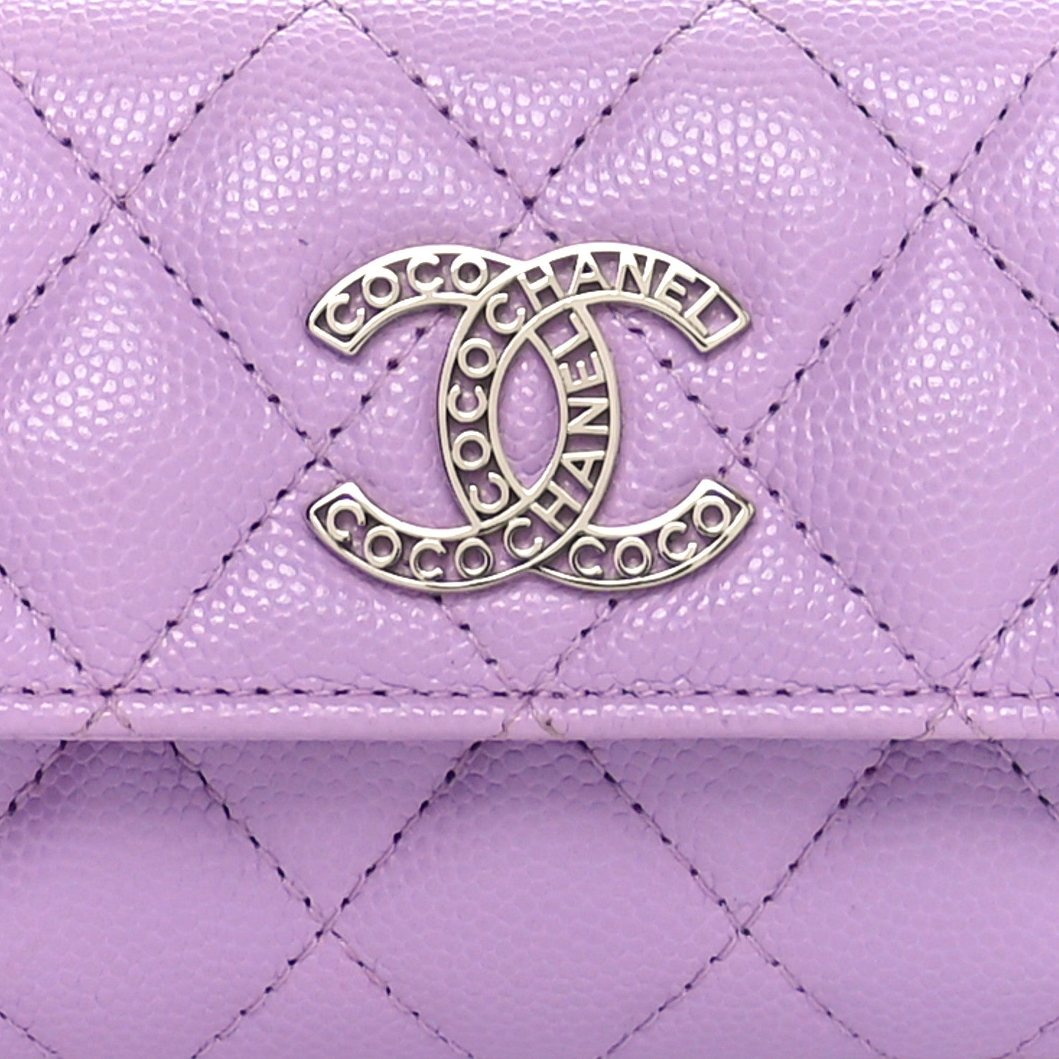 Caviar Quilted CC Logo Flap Card Holder Light Purple