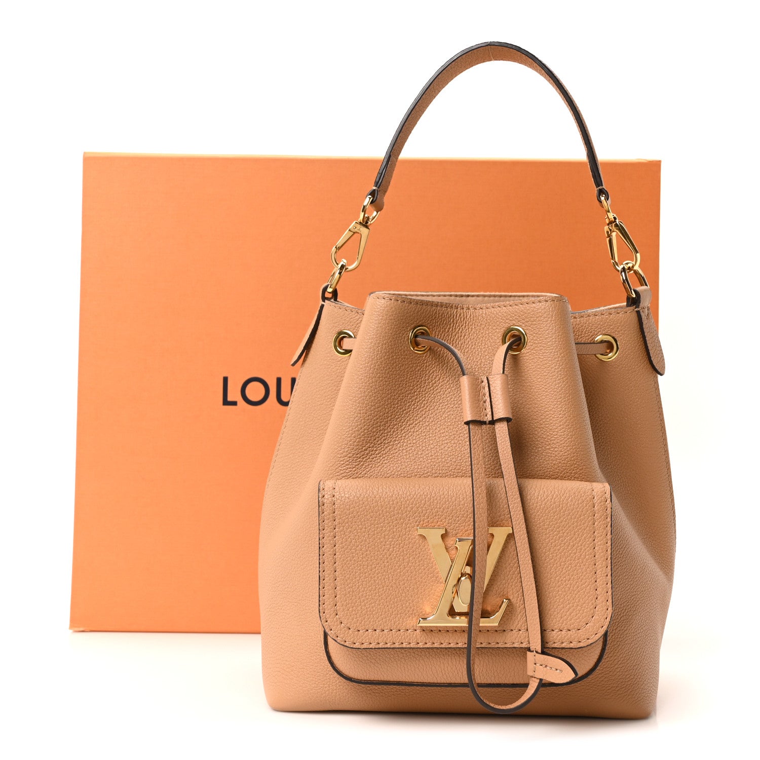 Calfskin Lockme Bucket MM Arizona Beige
