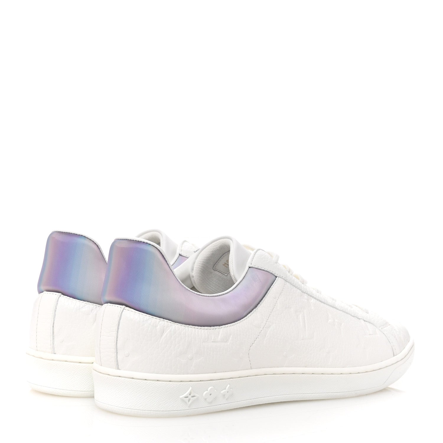Iridescent Grained Calfskin Embossed Monogram Mens Luxembourg Low Top Sneakers 9.5 White