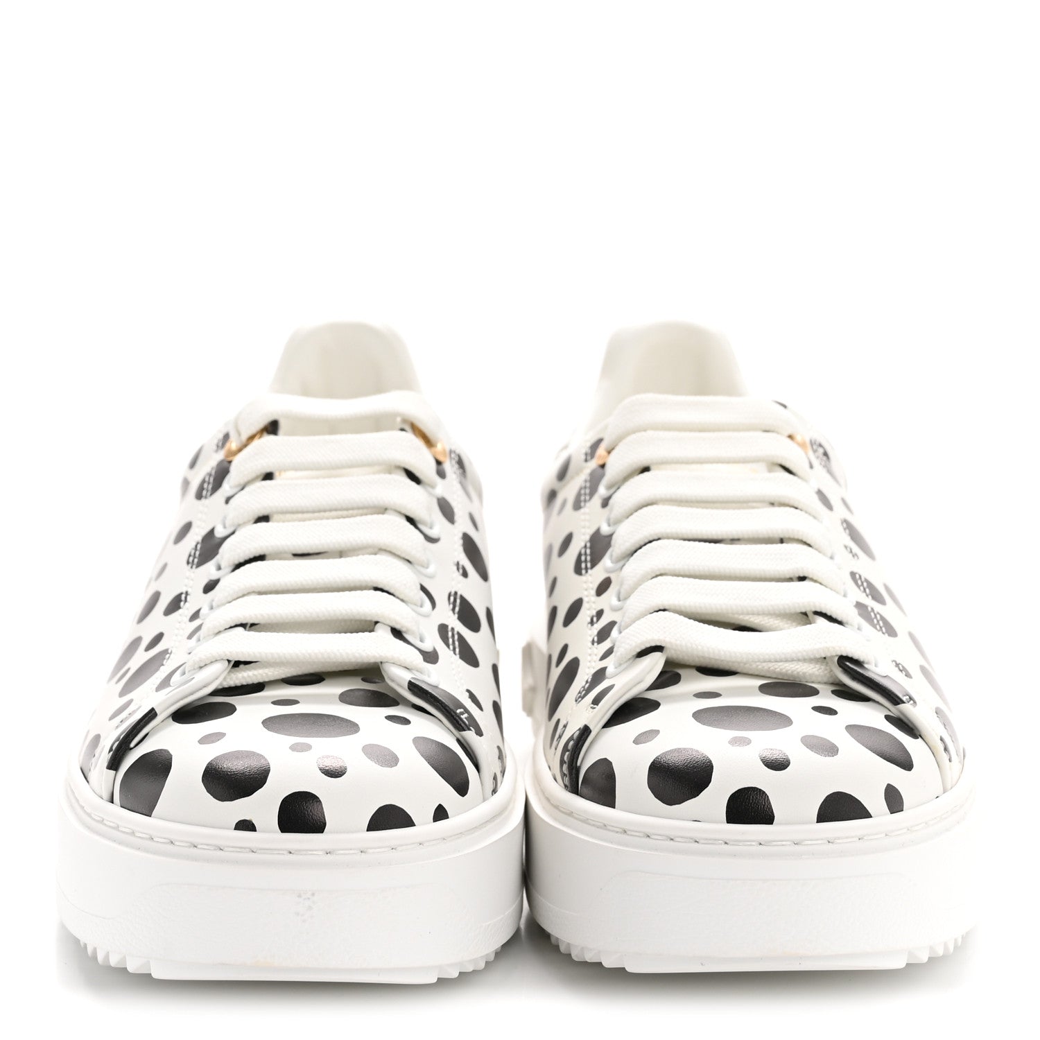LV X YK Calfskin Printed Infinity Dots Time Out Sneakers 38 White