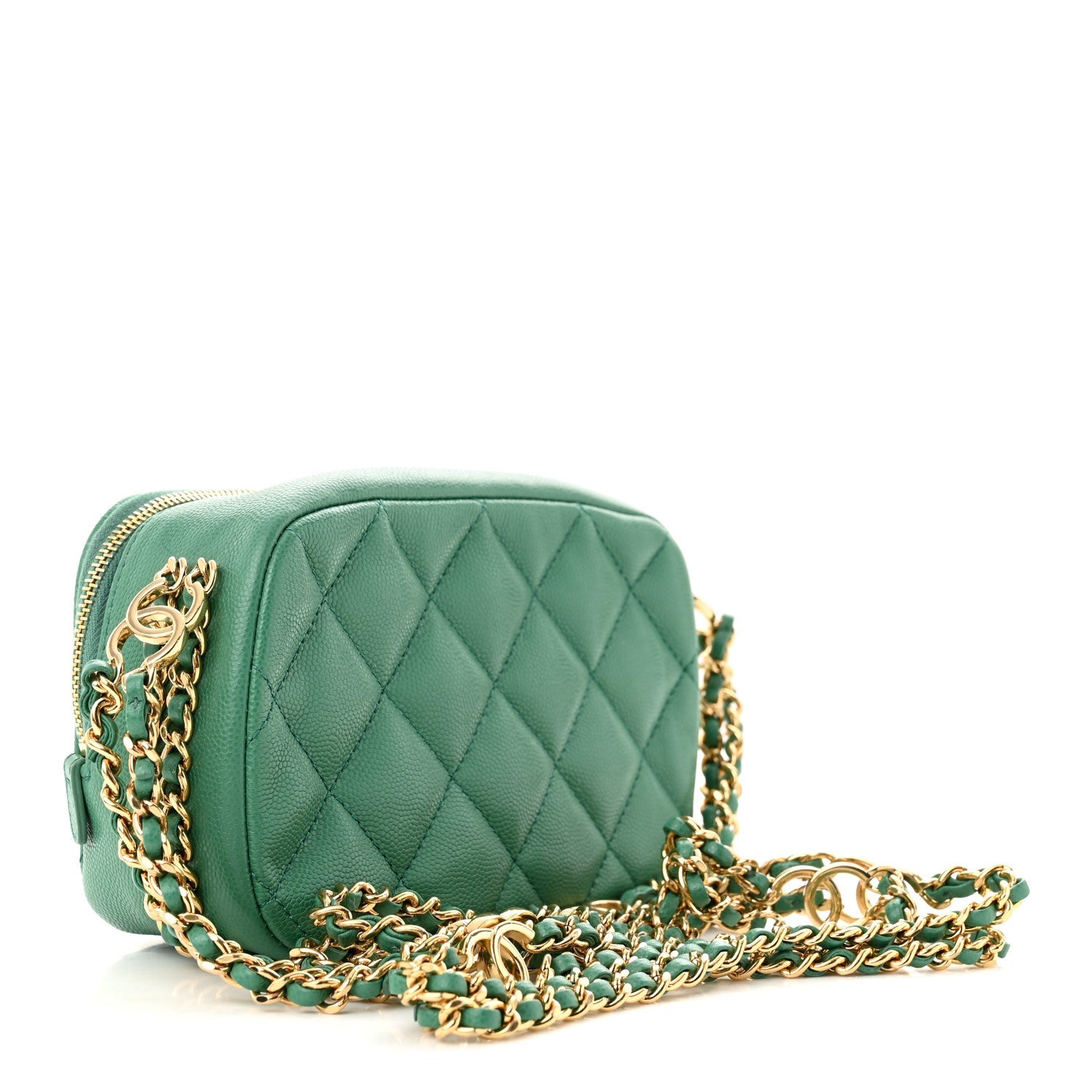Caviar Quilted Mini CC You Camera Case Dark Green