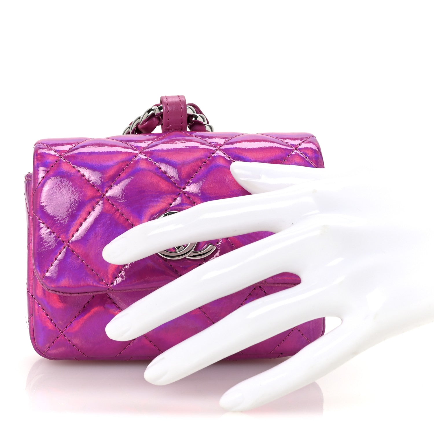 Iridescent Mirror Goatskin Hook Card Holder Fuchsia