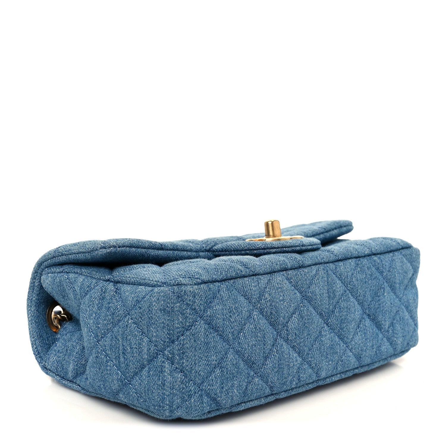 Denim Quilted Mini Pearl Crush Rectangular Flap Blue