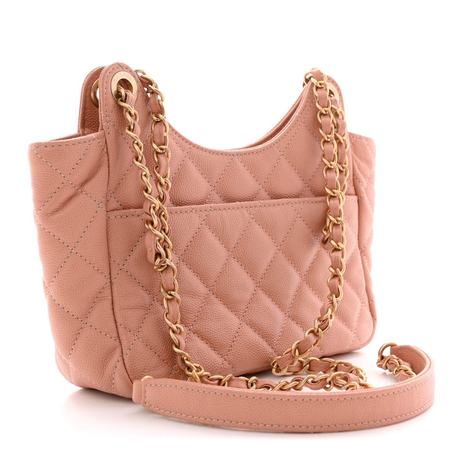 Caviar Quilted Small Wavy CC Hobo Coral