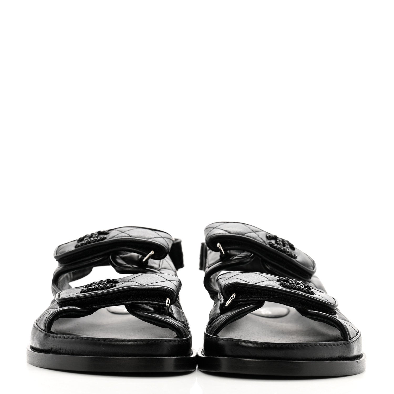 Lambskin Quilted Velcro Dad Sandals 37 So Black