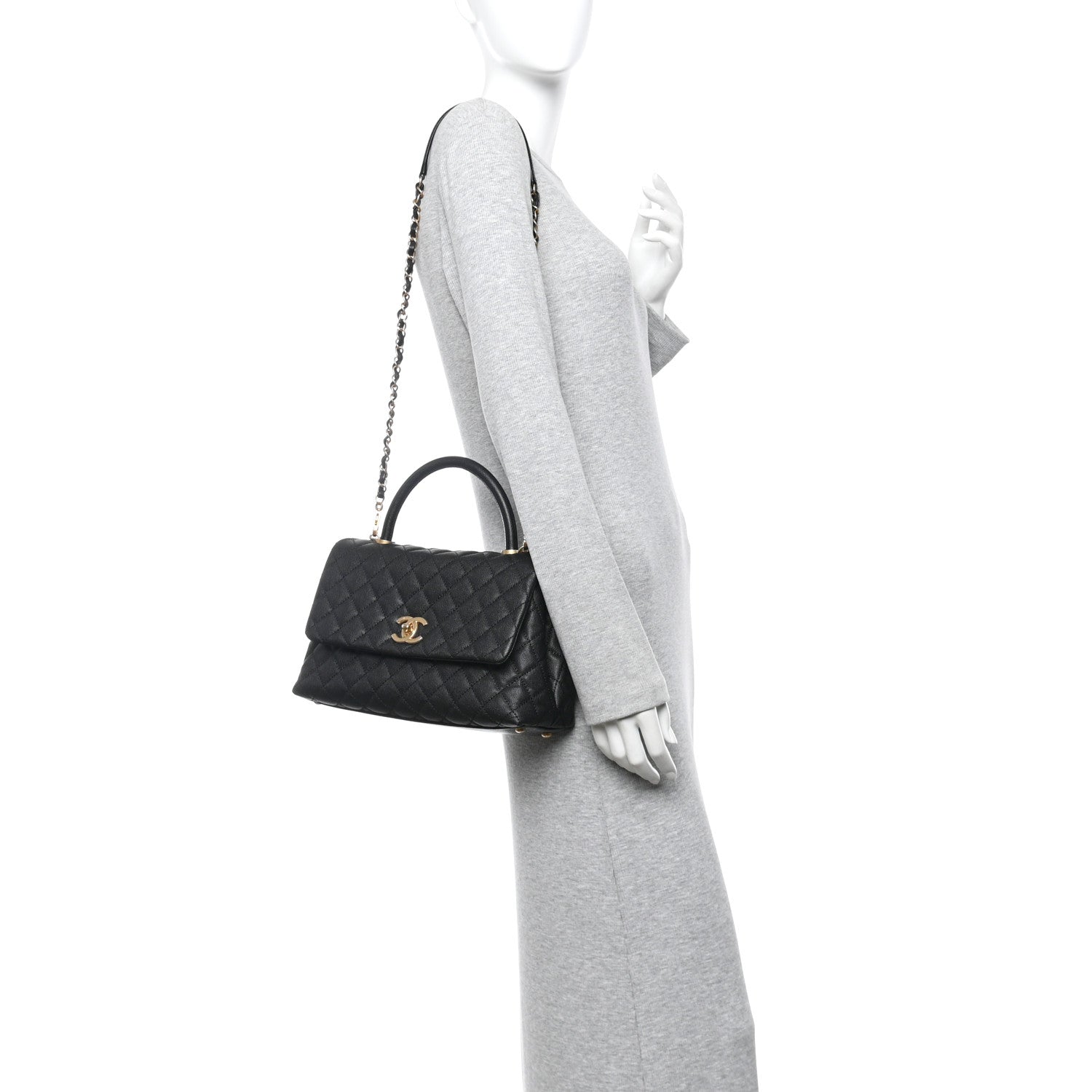 Caviar Quilted Small Coco Handle Flap Black