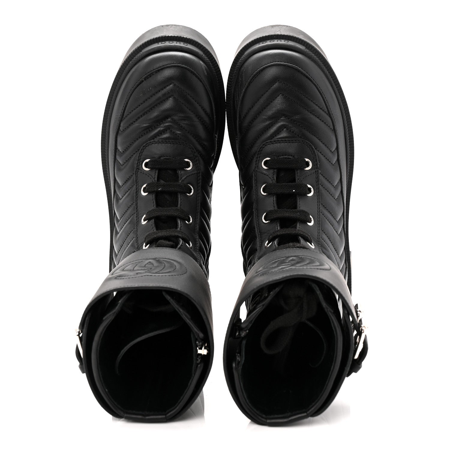 Nappa Frances GG Matelasse Platform Combat Boots 36 Black