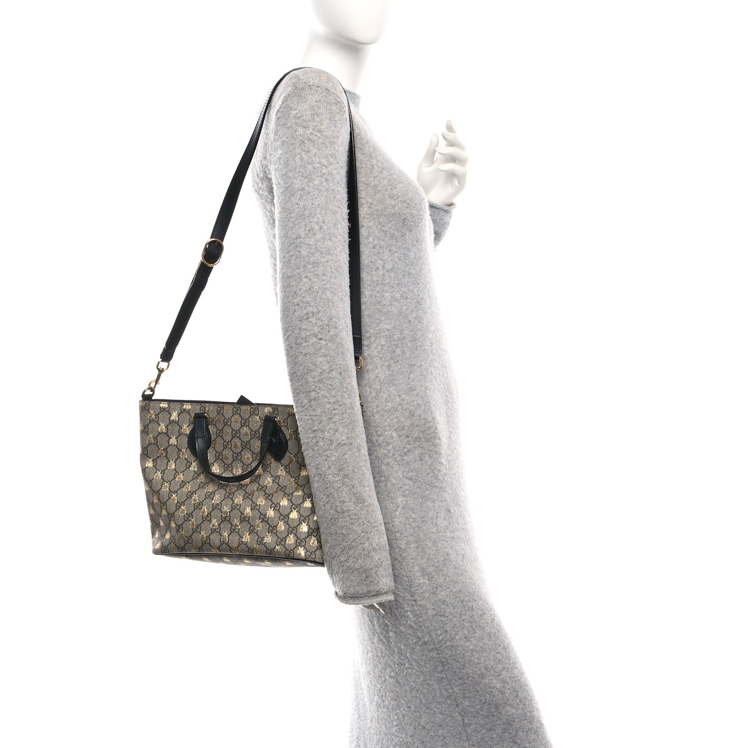 Soft GG Supreme Monogram Bees Small Crossbody Tote Beige Oro Black